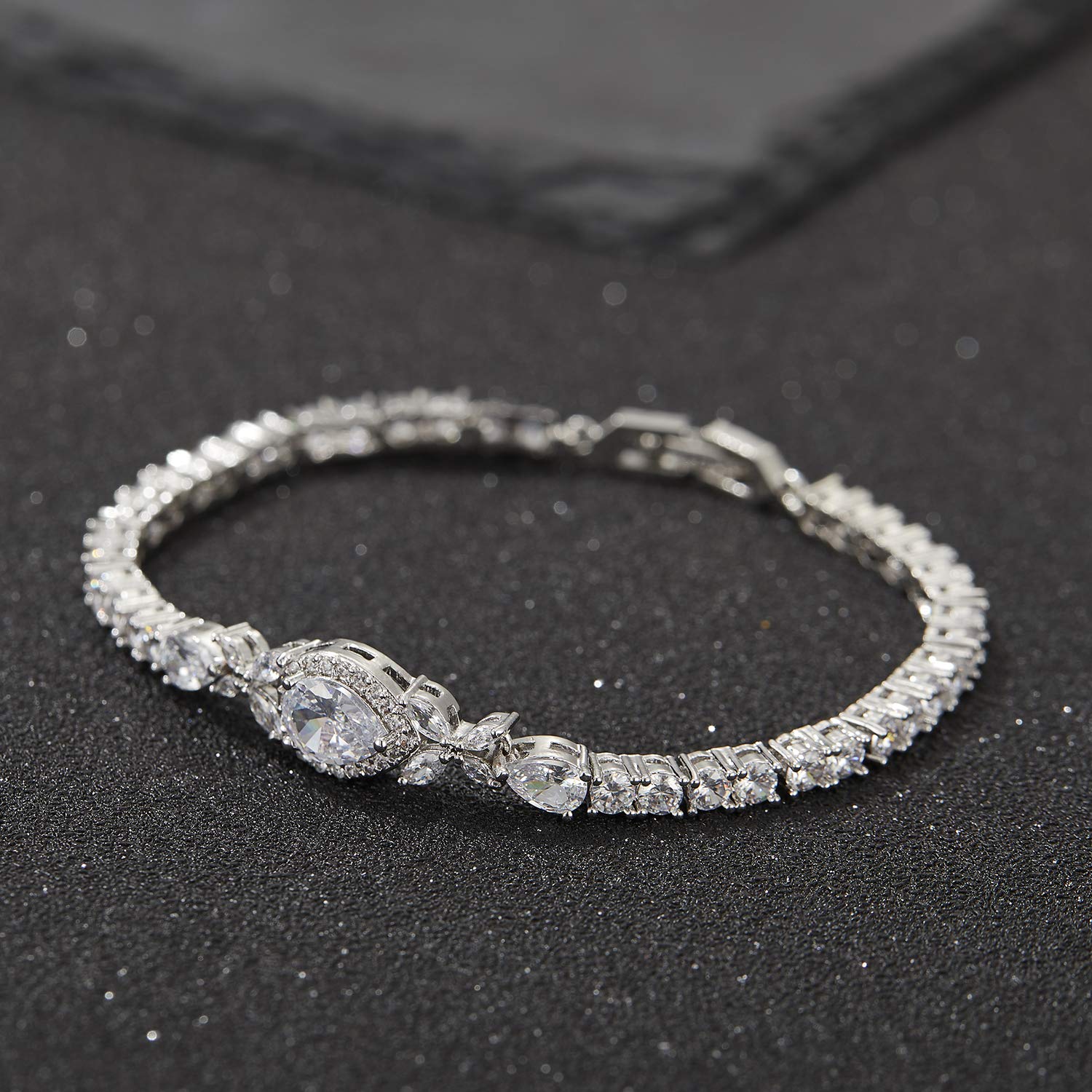 SWEETV Cubic Zirconia Teardrop Tennis Bracelet for Women - Elegant Crystal Rhinestone Wedding Jewelry for Bride & Bridesmaid - Perfect for Bridal Shower, Anniversary & Formal Events