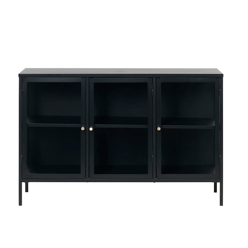 Stylish CARMEL 3 Glass Door Sideboard Buffet Cabinet - 132cm Modern Black Storage Console for Dining Room, Living Room & Entryway - Perfect for Displaying China, Storing Linens & Home Organization