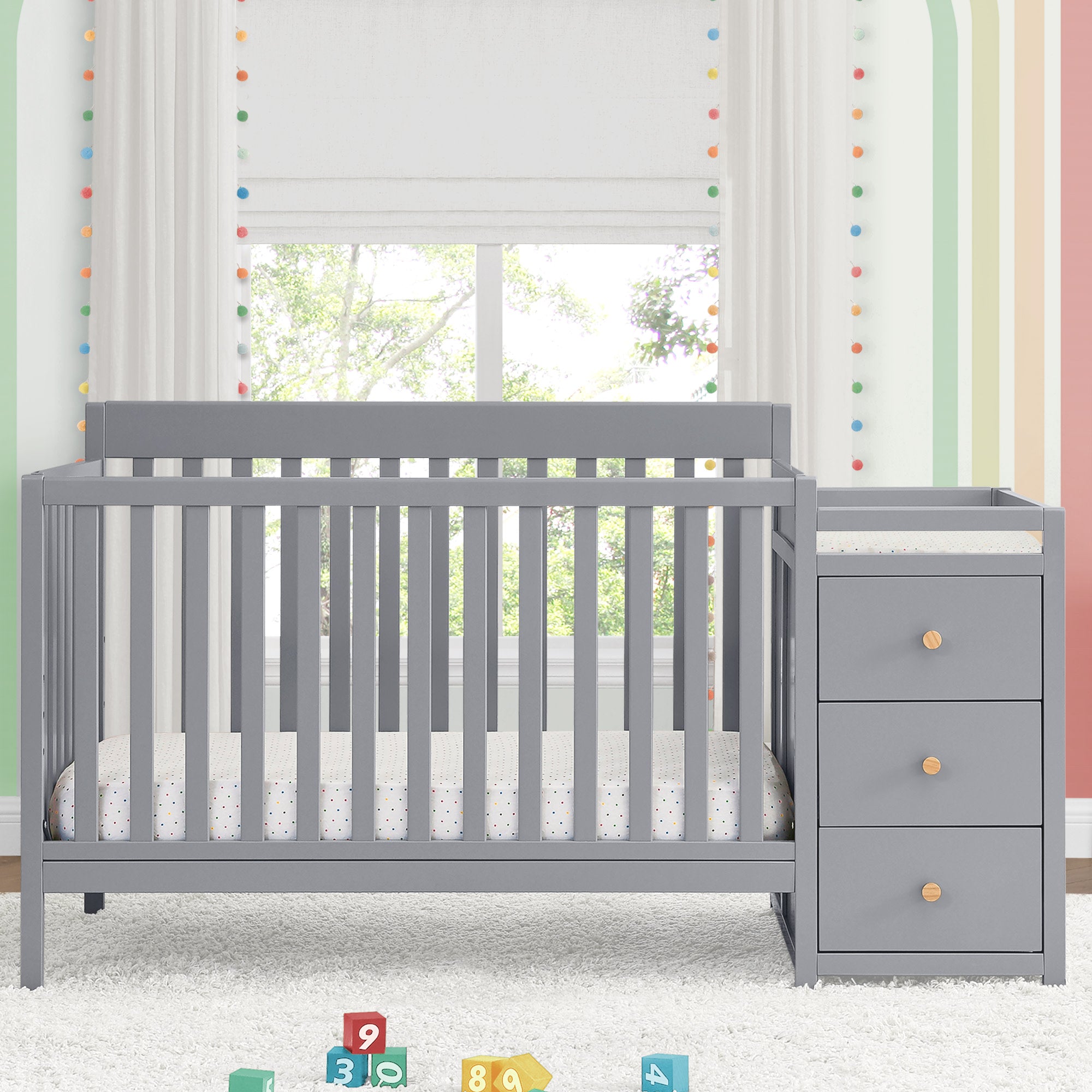 Flynn 5-in-1 Convertible Baby Crib with Changer - Nursery Furniture Set for Newborn to Toddler | Perfect for Small Spaces & Modern Nurseries