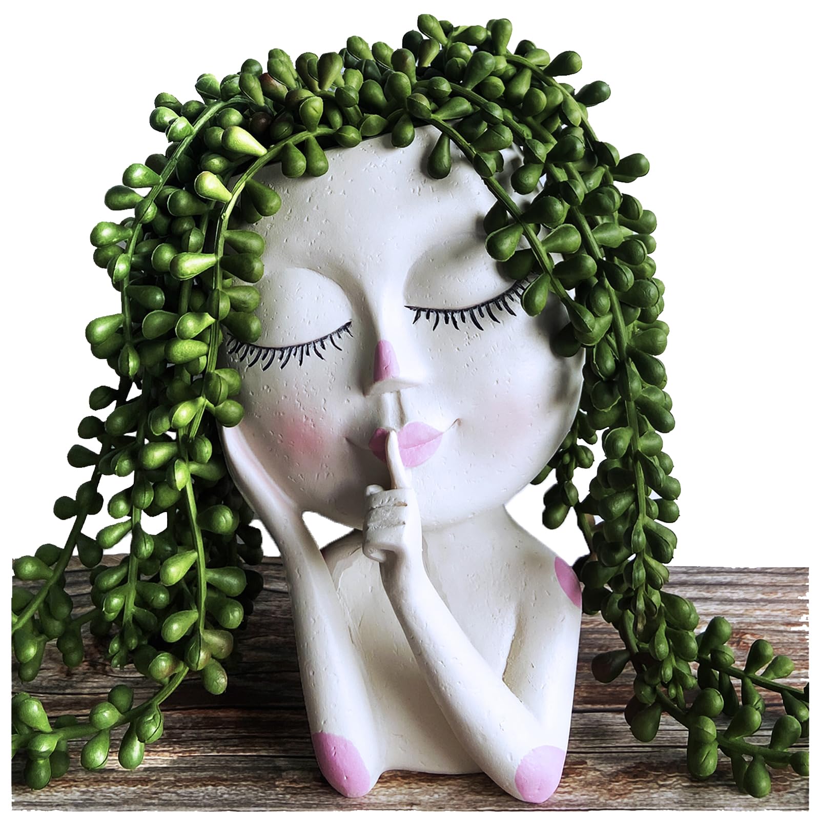 Face Planter for Succulents - Small Resin Flower Pot with Drainage Hole, Cute Head Planter for Indoor & Outdoor Plants, Unique Air Plant Holder - Closed Eyes Girl Design for Office, Bedroom, Yard & Garden Decor | Perfect Gift for Plant Lovers