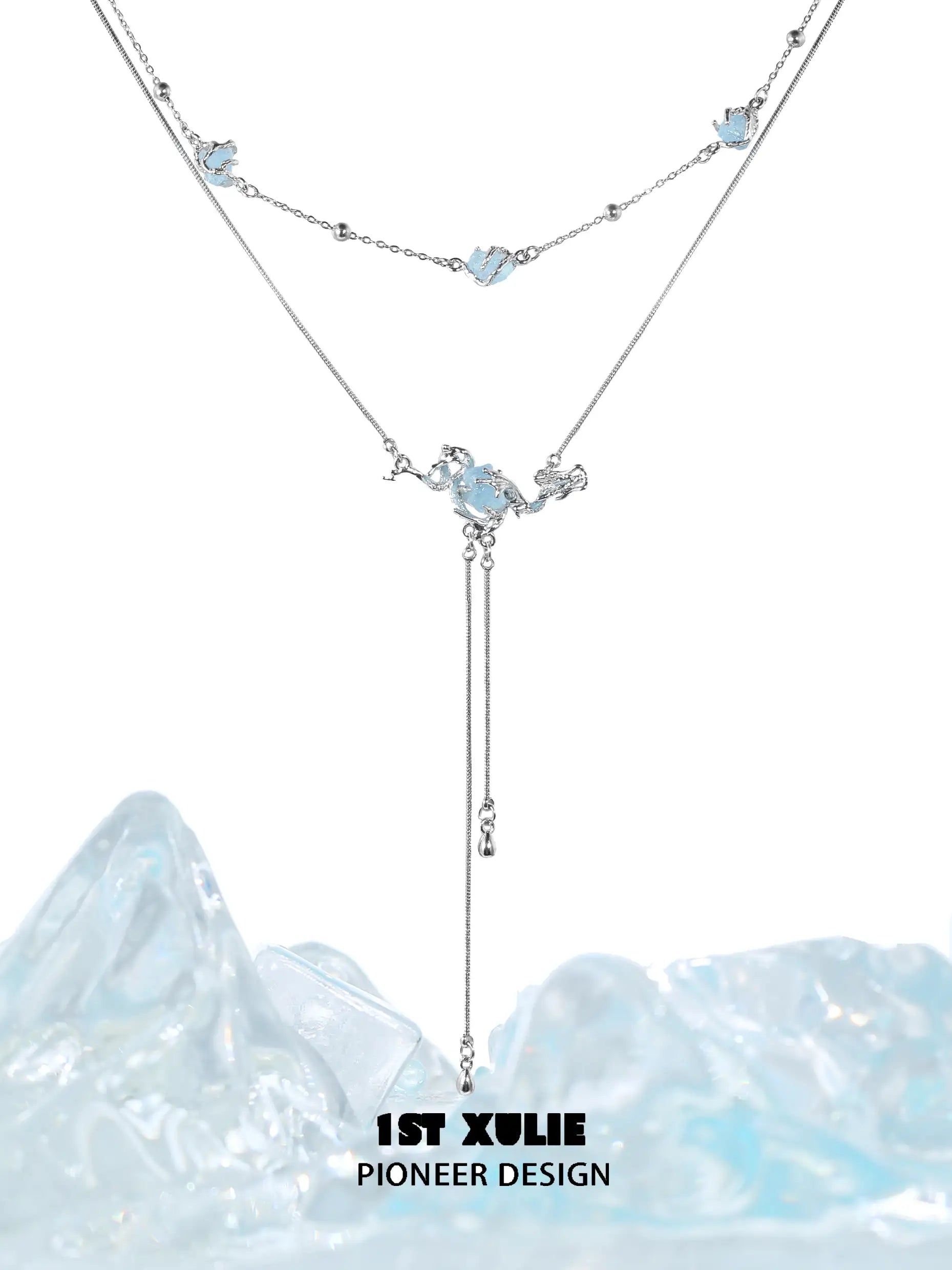 Loong Ling Aquamarine Gemstone S925 Sterling Silver Tassel Choker Necklace for Women - Elegant Boho Jewelry Gift for Birthday, Anniversary & Special Occasions