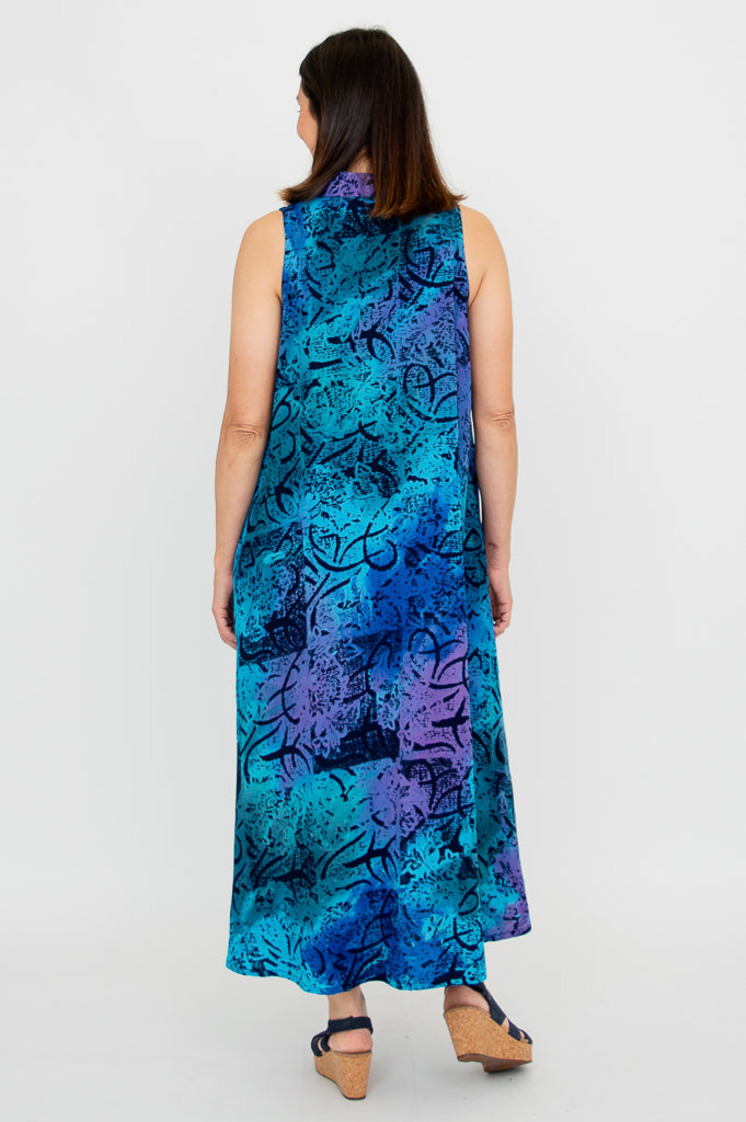 Elegant Aqua Batik Cissy Dress for Women - Flowy Summer Maxi Dress with Boho Floral Print - Perfect for Beach Vacations, Parties & Casual Outings