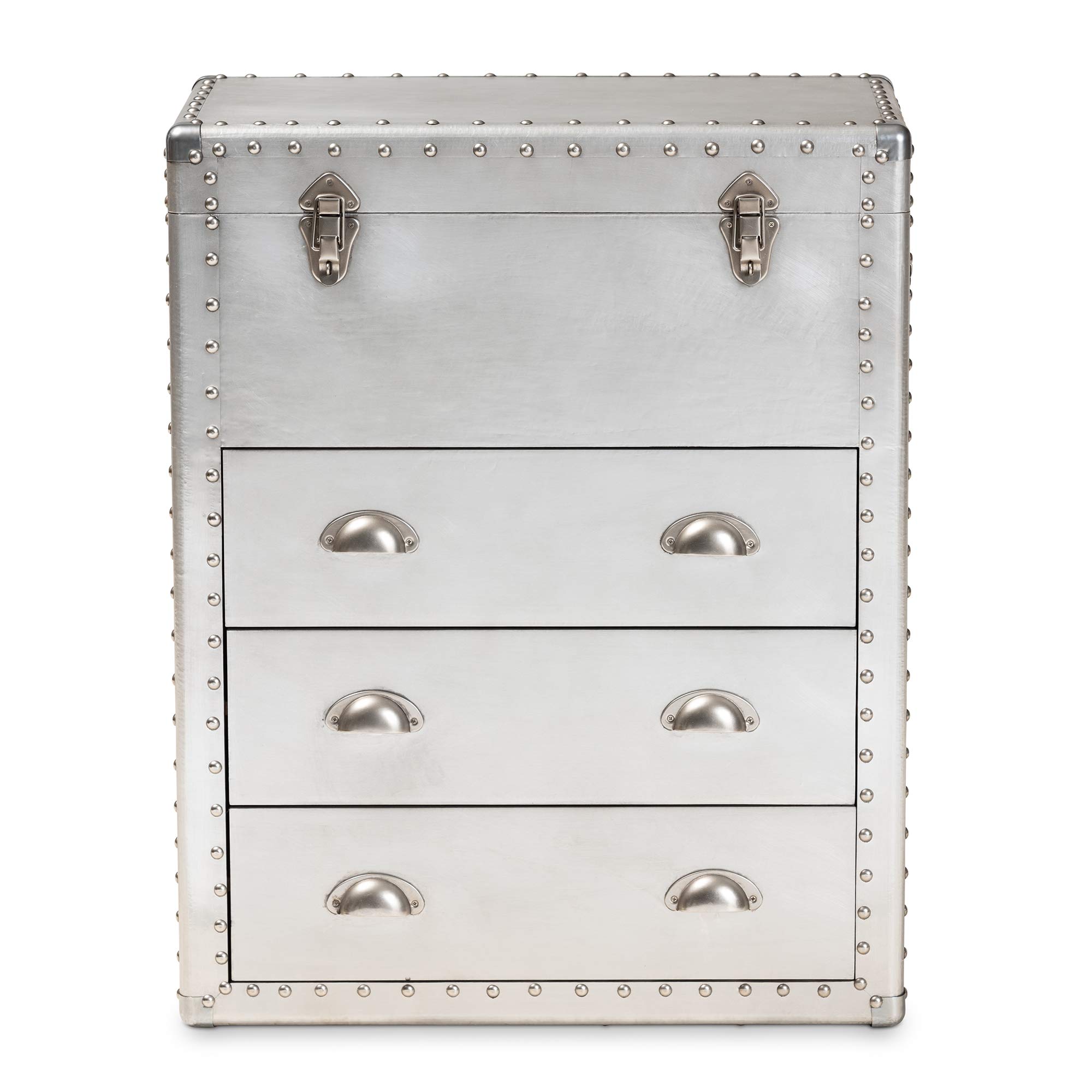 Baxton Studio Multipurpose Shelving and Storage Cabinet - Silver Finish | Modern Home & Office Organization Solution for Living Room, Bedroom, or Workspace