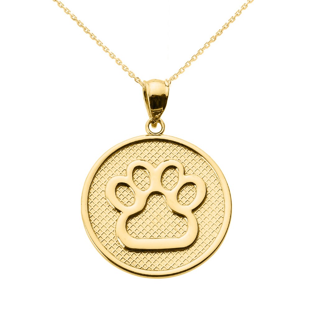 10k Yellow Gold Dog Paw Print Disc Pendant Necklace for Women - Dainty Pet Memorial Jewelry Gift for Dog Lovers - Perfect for Everyday Wear, Special Occasions & Pet Remembrance