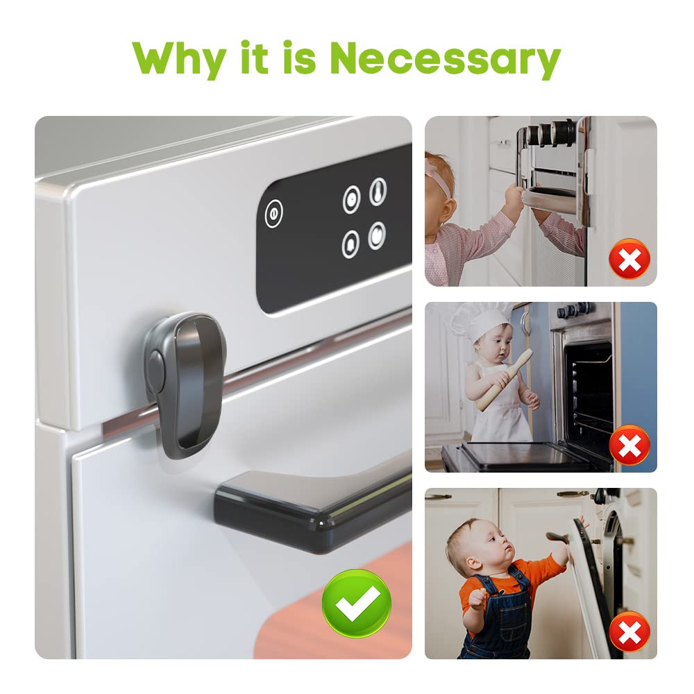 SAFELON Baby Safety Oven Door Lock - 1 Pack Double Button Child Proof Oven Latch for Kitchen, Stove & Appliance Safety (Black) - Prevent Toddler Burns & Keep Kids Safe While Cooking