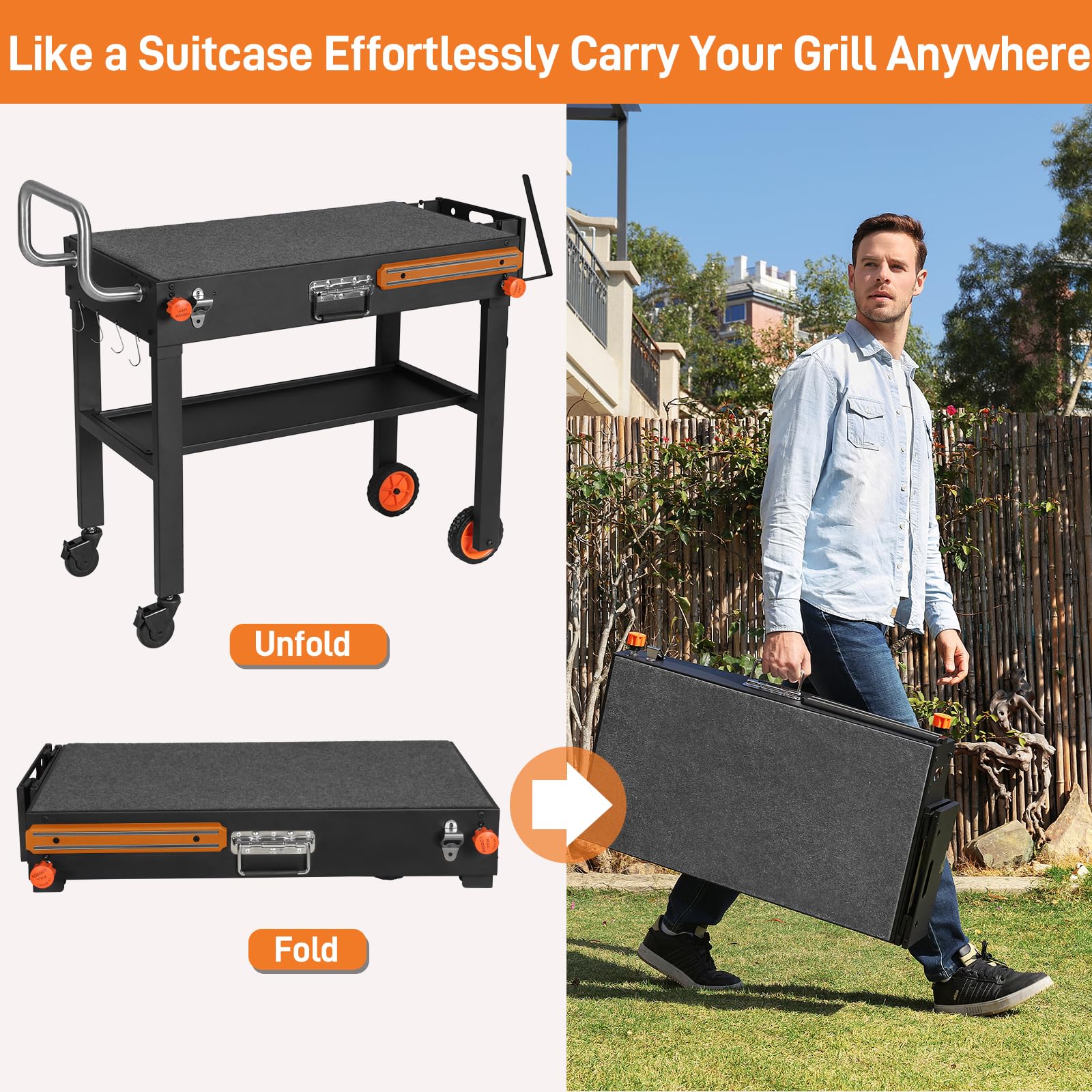 Blackstone Rolling Grill Cart with Spice Rack - Heavy Duty Portable Griddle Stand for 17