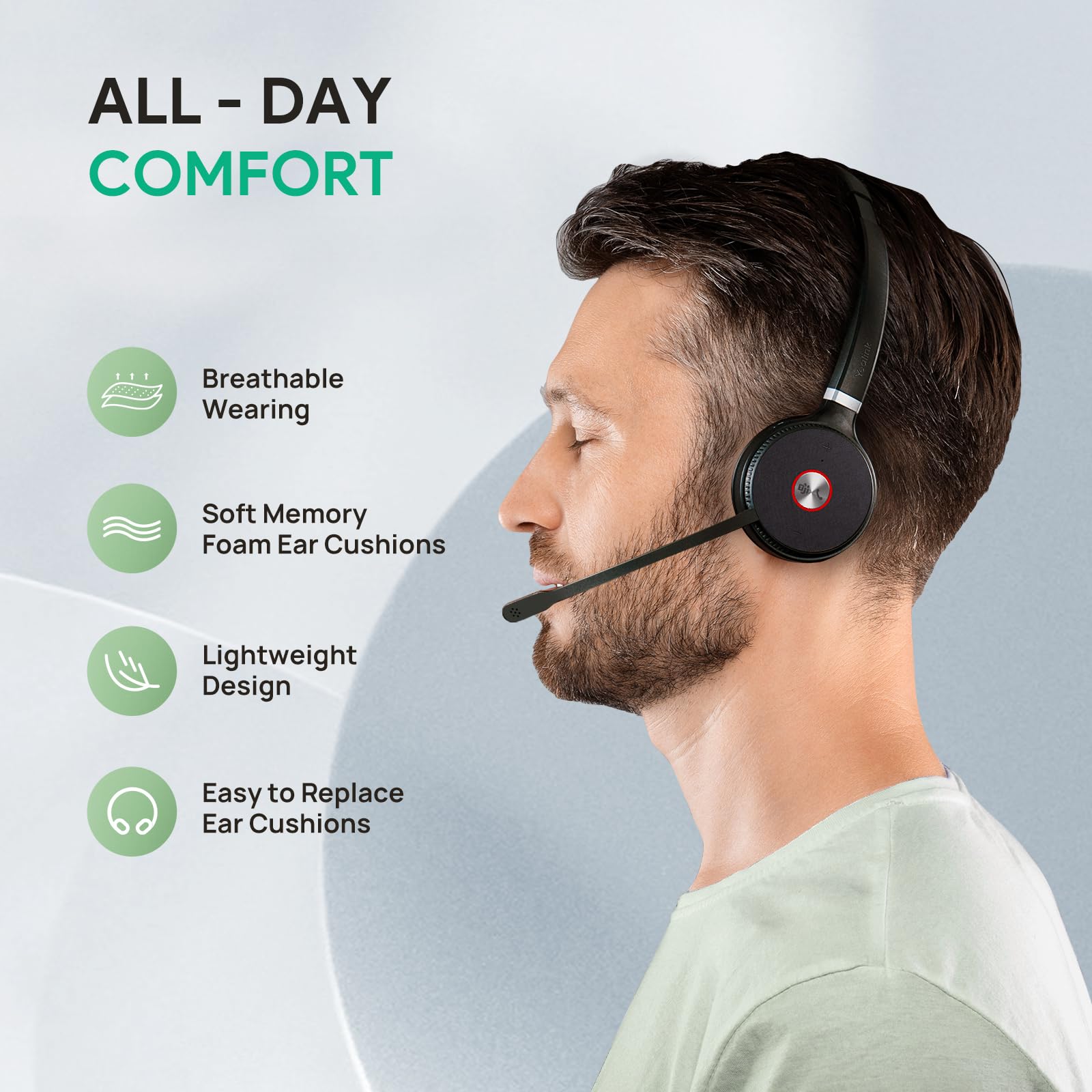 Yealink WH62 DECT Mono Wireless Headset for Microsoft Teams - 525ft Range, Noise Canceling Mic, 13H Talk Time - Compatible with IP Phones & Computers - Ideal for Office, Call Centers & Remote Work