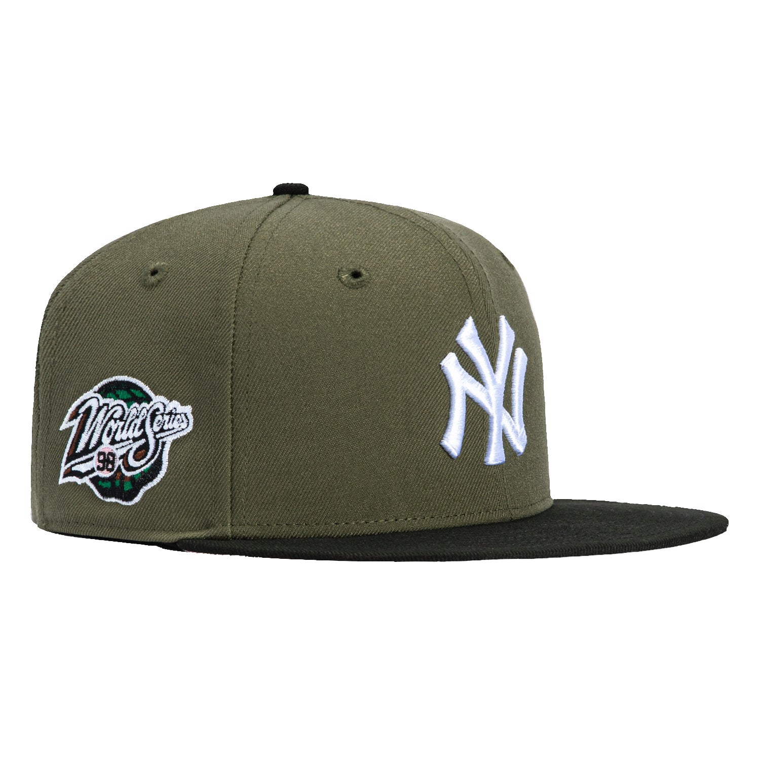 New Era 59Fifty New York Yankees 1998 World Series Patch Snapback Hat - Olive & Black Colorway - Perfect for Baseball Games, Fan Collections, and Streetwear Fashion