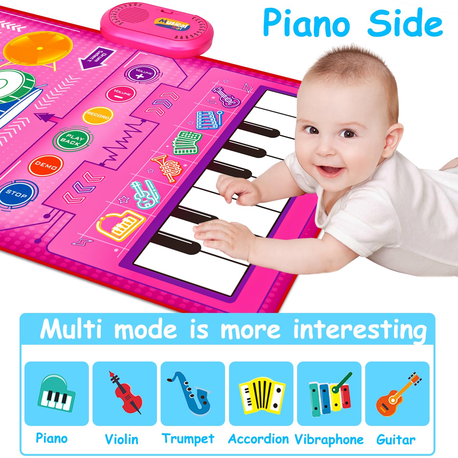 Musical Play Mat for 1-2 Year Old Girls - Piano Keyboard & Drum Toy Gift for Birthday & Easter
