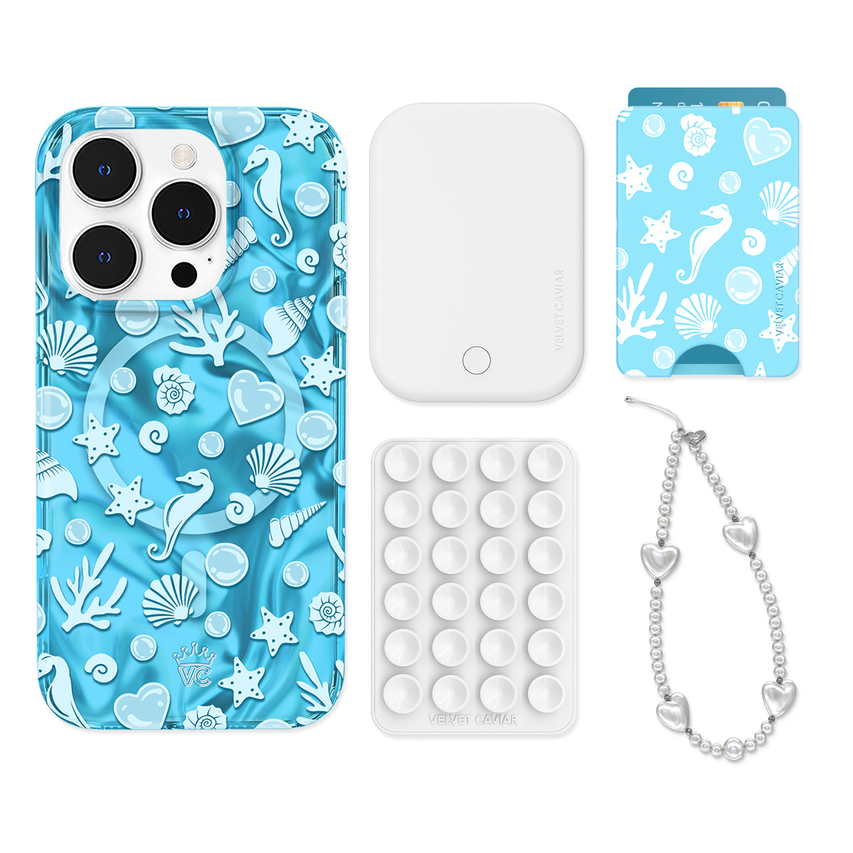 Aquamarine Holographic iPhone Case with Wallet - Stylish & Protective Phone Accessory for Everyday Use | Perfect for Work, Travel, and Shopping