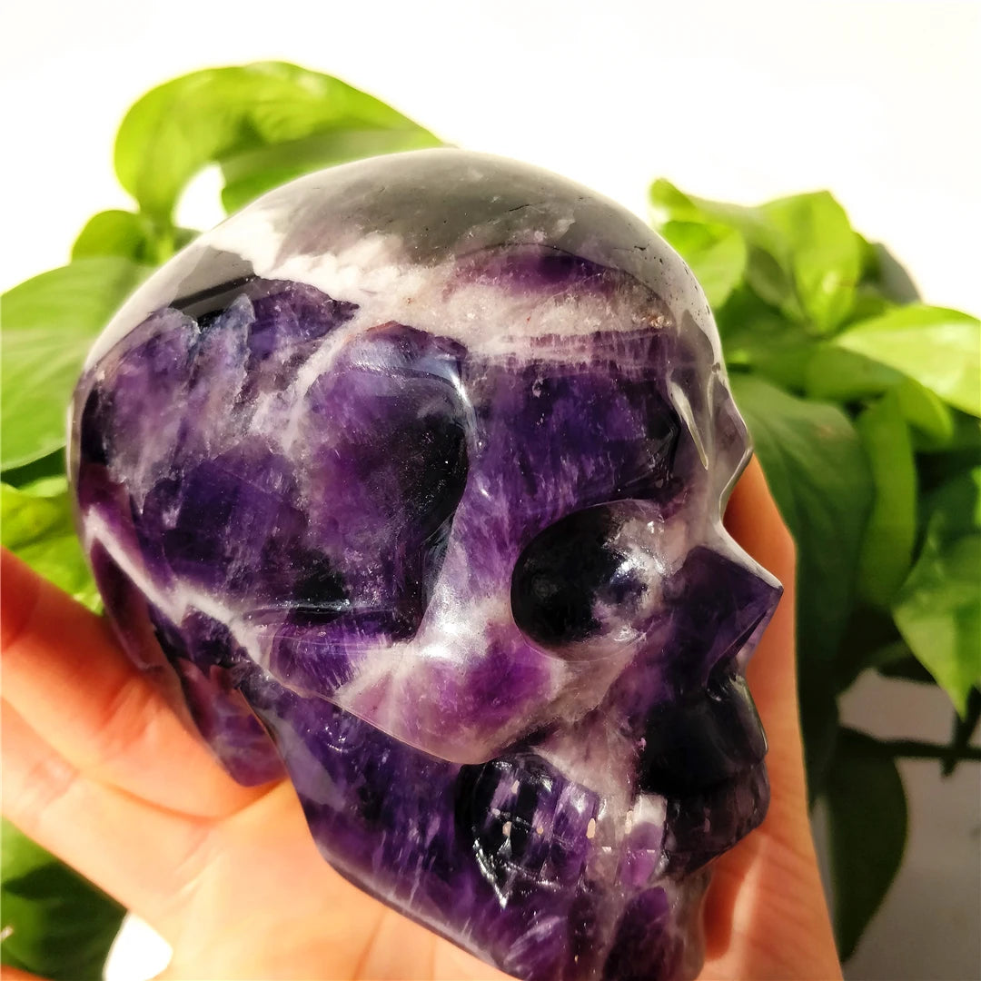 Premium Natural Brazilian Amethyst Hand-Carved Skull - Healing Crystal Stone for Meditation, Reiki & Spiritual Decor - Unique Folk Art Gift for Collectors & Home Decor
