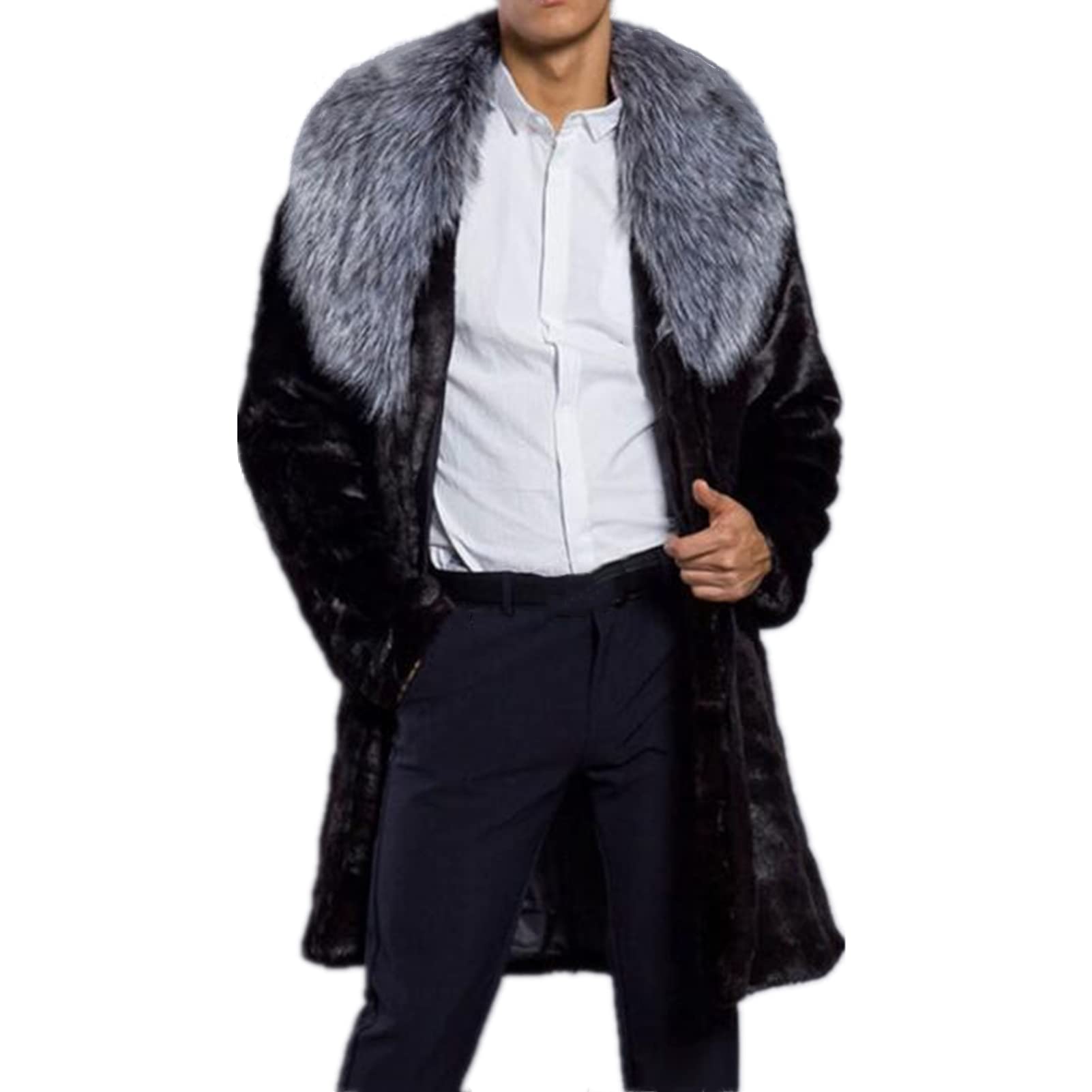 Men's Winter Long Sleeve Faux Fur Parka Jacket - Warm Turn Collar Overcoat for Cold Weather | Outdoor Activities, Snow Sports & Casual Wear
