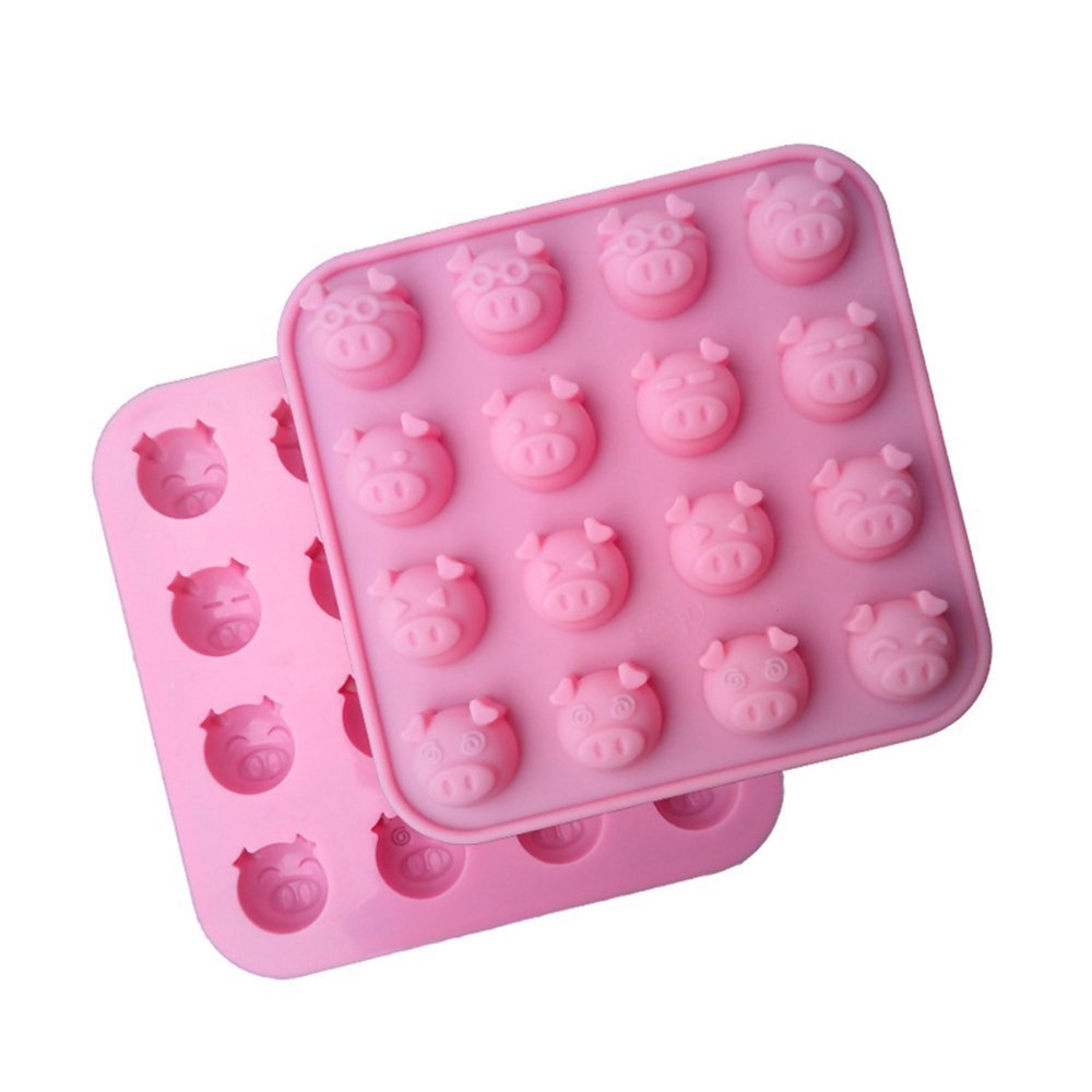 iHomeSpace 16-Cavity Silicone Piggy Ice Candy Chocolate Jelly Pastry Mold - Cute Animal Face Baking Tool for DIY Desserts, Ice Cubes & Cake Decorating (2 Sets) - Perfect for Parties, Kids Snacks & Home Baking