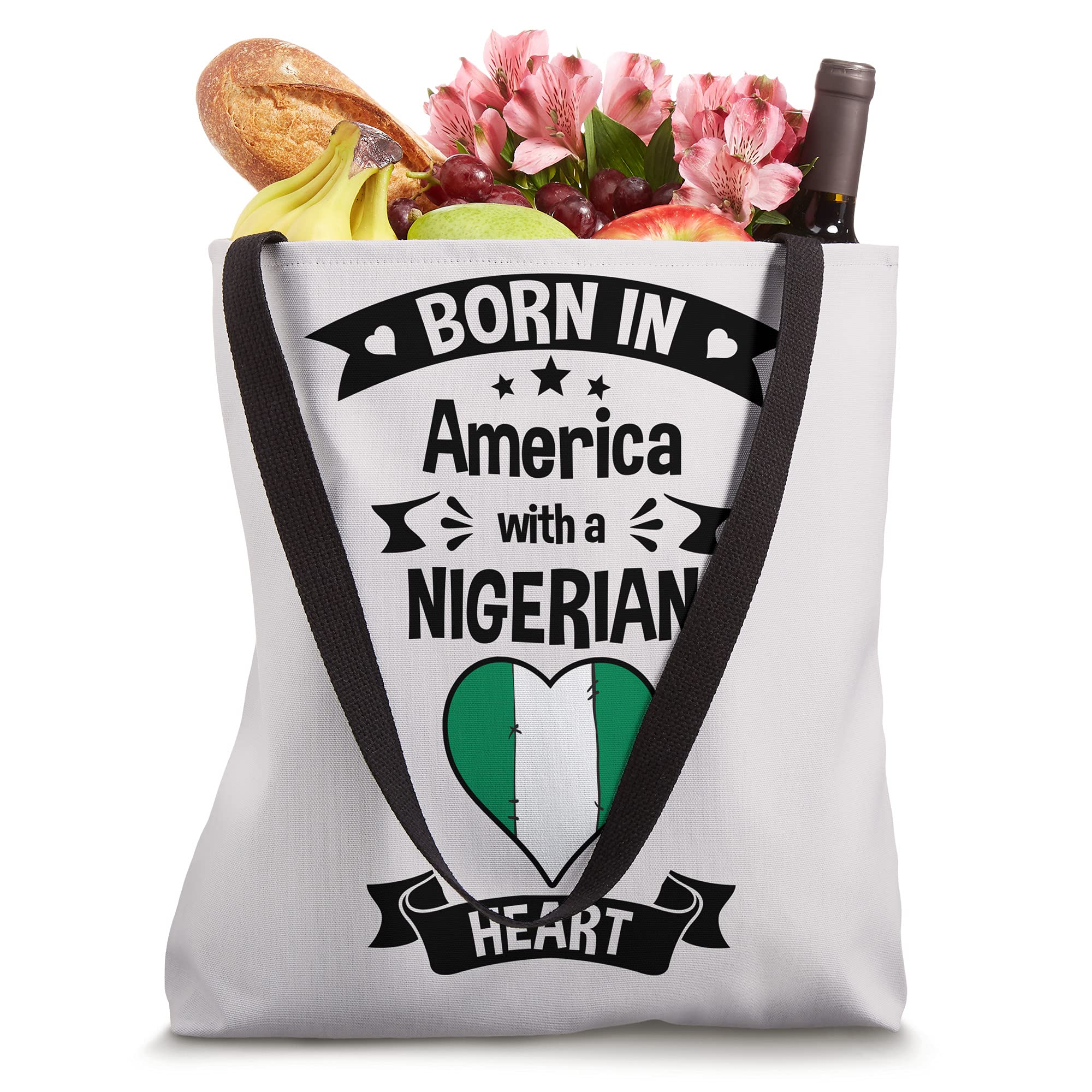 Born in America Nigeria Flag Tote Bag - Premium Cotton Reusable Shopping Bag for Groceries, Beach & Travel | Patriotic Nigerian Pride Gift
