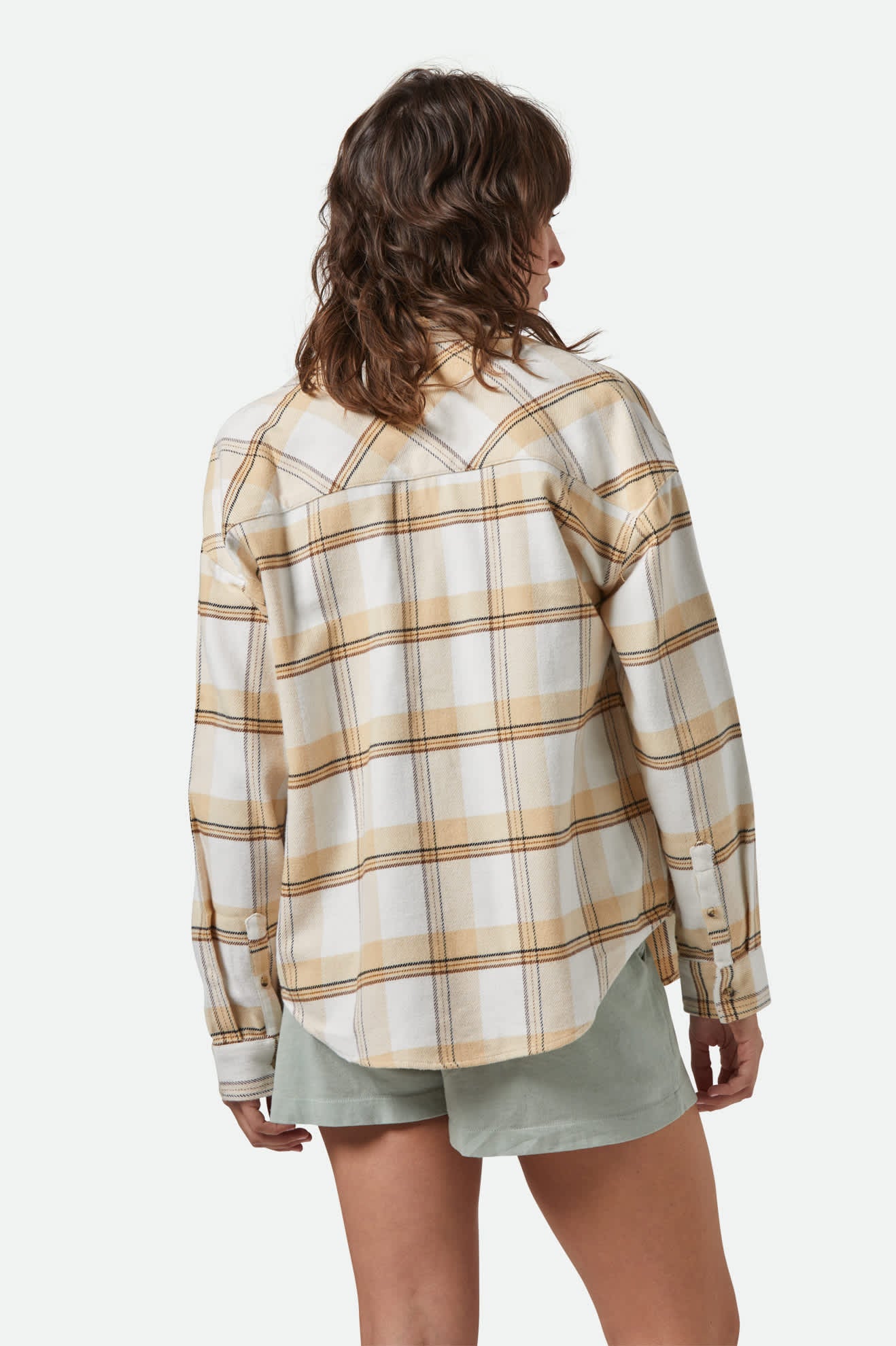 Bowery Women's Classic Long Sleeve Flannel Shirt - Off White/Semolina/Washed Copper Plaid - Cozy Fall & Winter Layering Essential for Casual Outfits