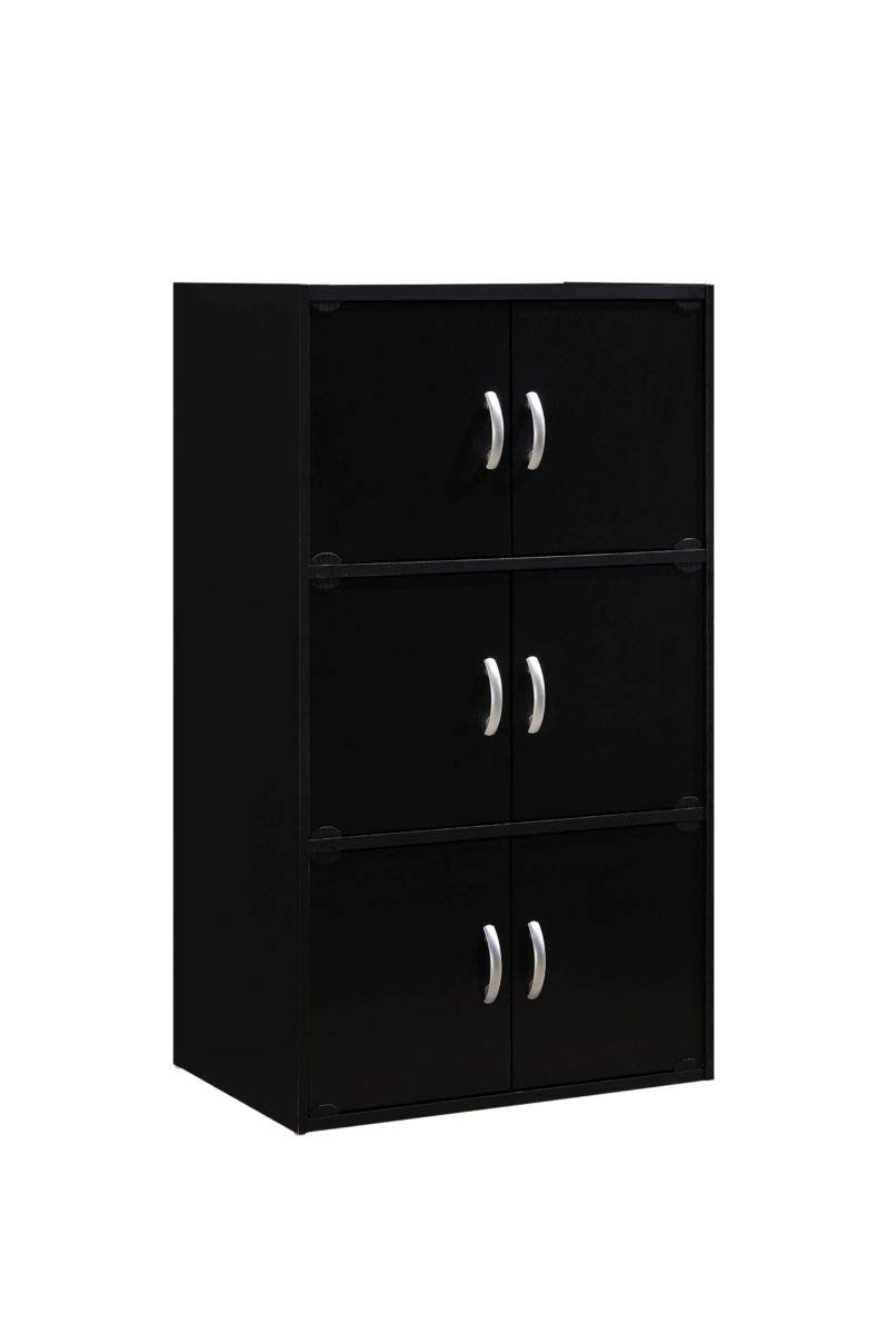Hodedah 6-Door Bookcase Cabinet in Black - Stylish Storage Solution for Home Office, Living Room & Bedroom Organization