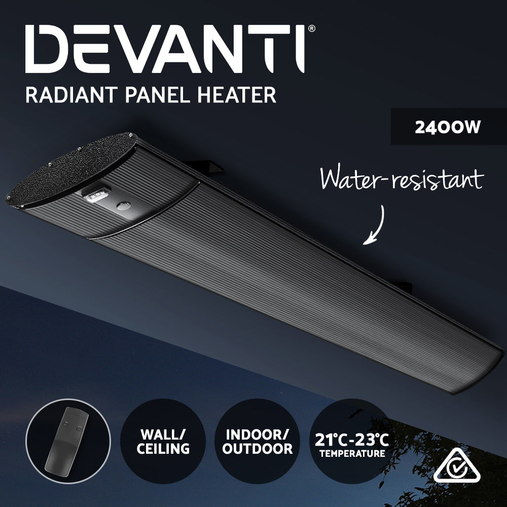 Devanti 2400W Electric Radiant Strip Heater - Outdoor Patio Heater for Deck, Garden & Backyard - Waterproof & Energy Efficient Heating Solution