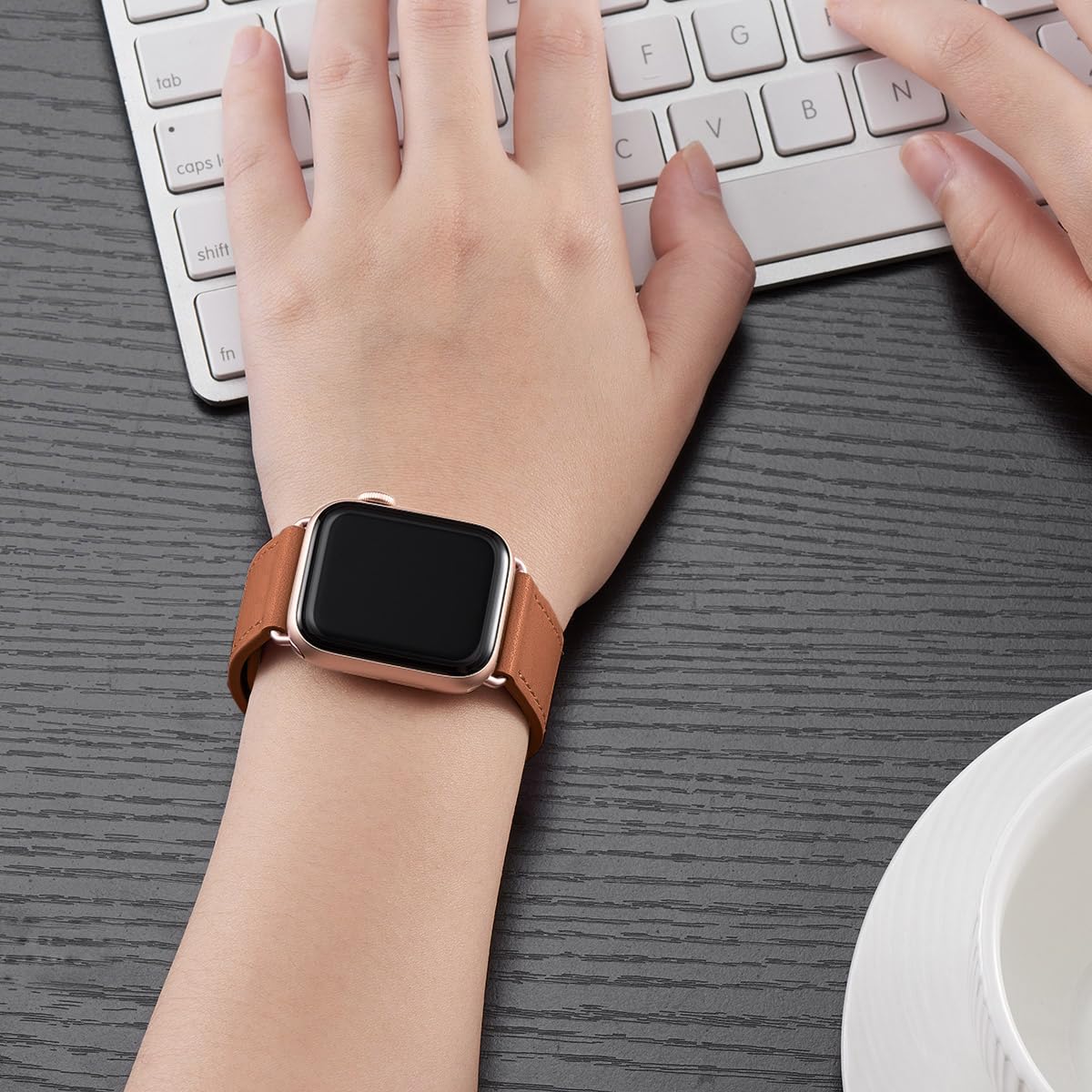 Premium Genuine Leather Apple Watch Bands for Series 10/9/8/7/6/5/4/3/2/1 & SE/Ultra (44mm 45mm 46mm 49mm) - Brown & Rose Gold Strap for Men & Women - Perfect for Workouts, Office Wear & Everyday Fashion