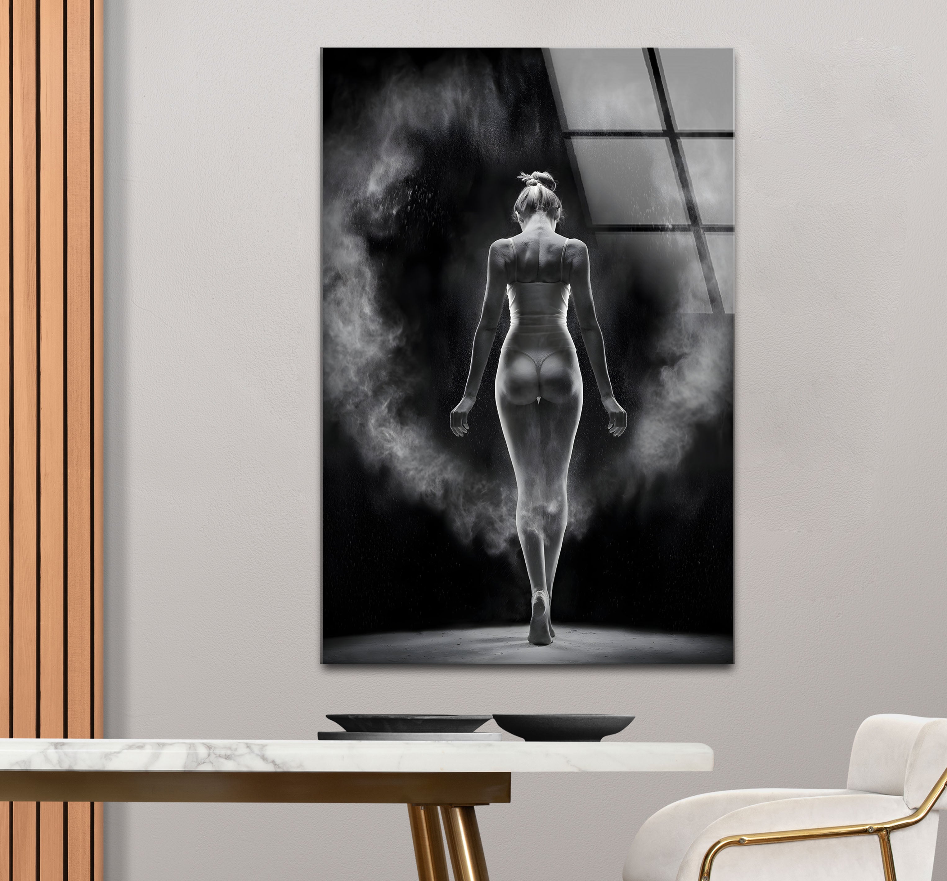 Black and White Nude Woman Photo Print Framed Glass Wall Art - Elegant Home Decor for Living Room, Bedroom & Office