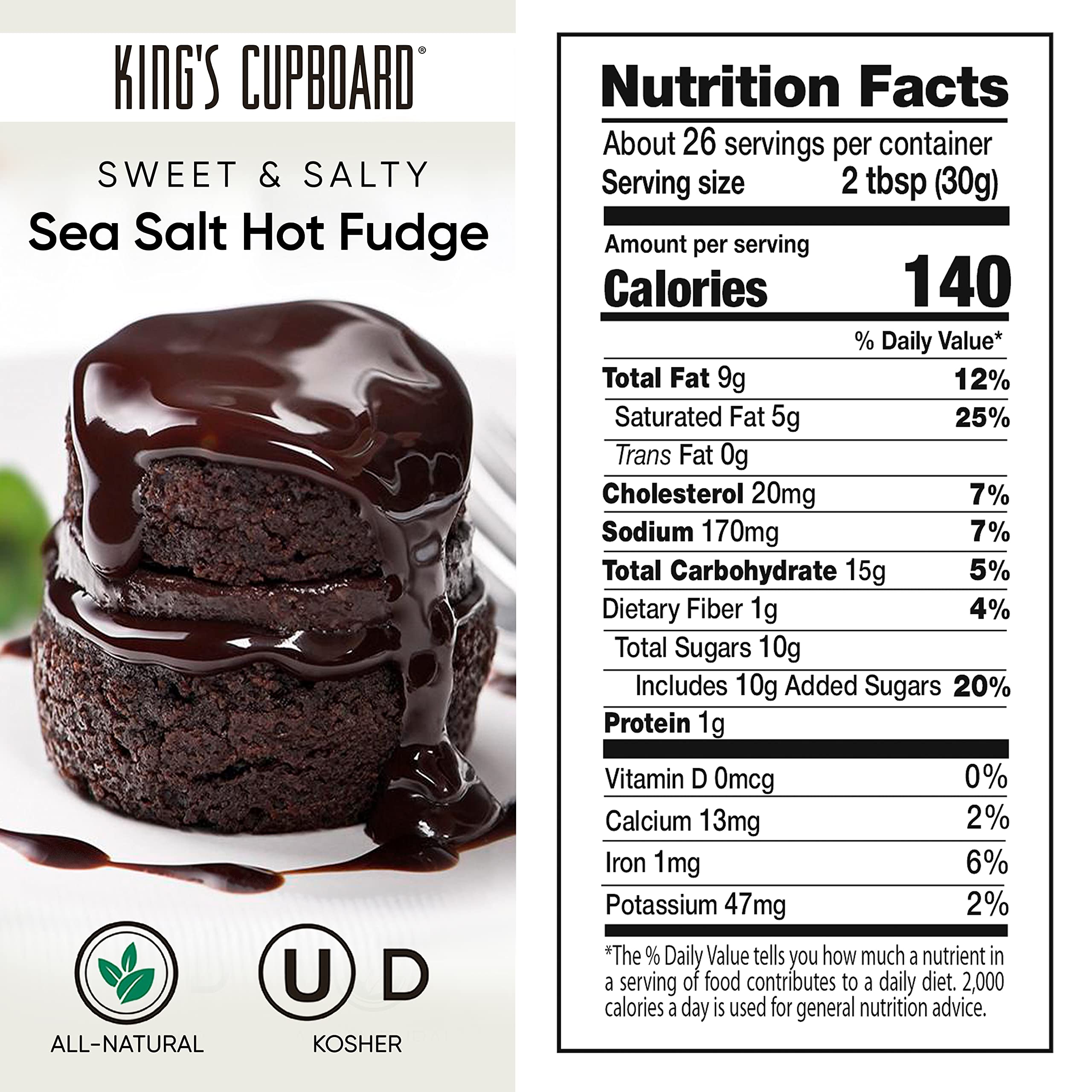 King's Cupboard Sea Salt Hot Fudge Chocolate Sauce - Premium Gluten-Free, Kosher, All Natural Dessert Topping (27 oz, Pack of 2) - Perfect for Ice Cream Sundaes, Coffee Drizzle, Chocolate Fondue, Ganache & Baking Treats