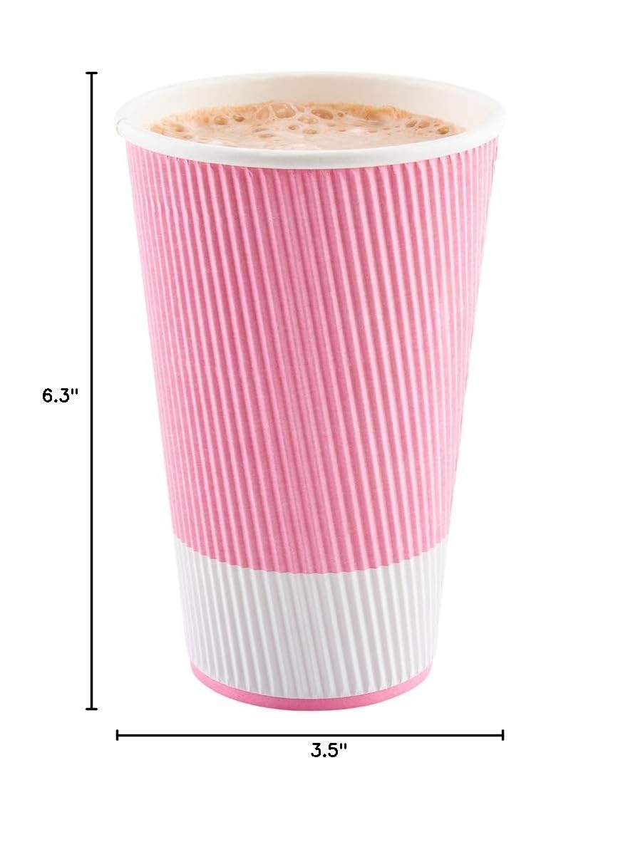 20oz Ripple Insulated Coffee Cups - 10 Pack Double Wall Corrugated Paper Cups with Secure Grip | Leakproof & Sustainable | Light Pink Ribbed Design | Lids Sold Separately | Perfect for Coffee Shops, Offices & Home Use