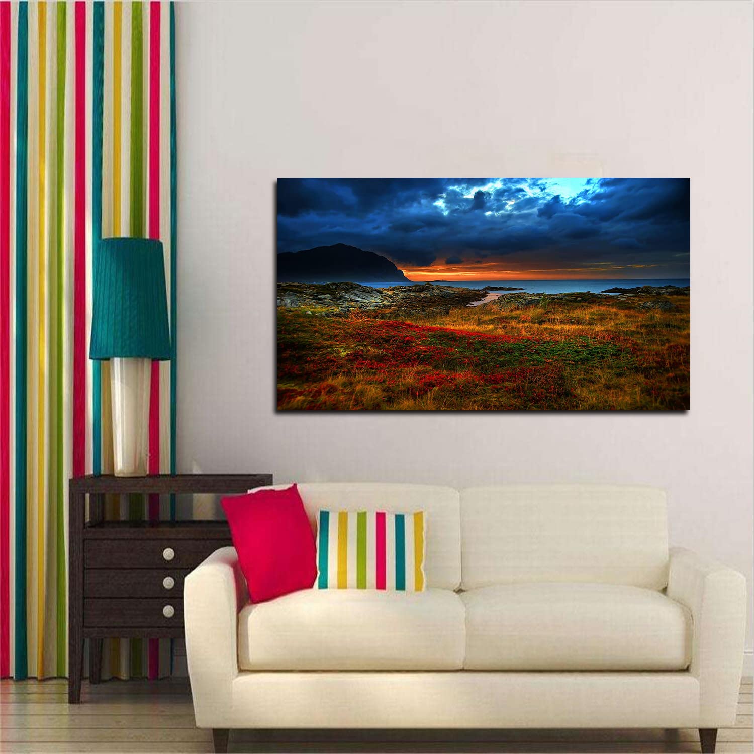 Coast Flower Canvas Art - Framed Landscape Painting Wall Decor for Home, Office & Bedroom - Ready to Hang - Perfect for Coastal & Boho Interior Design