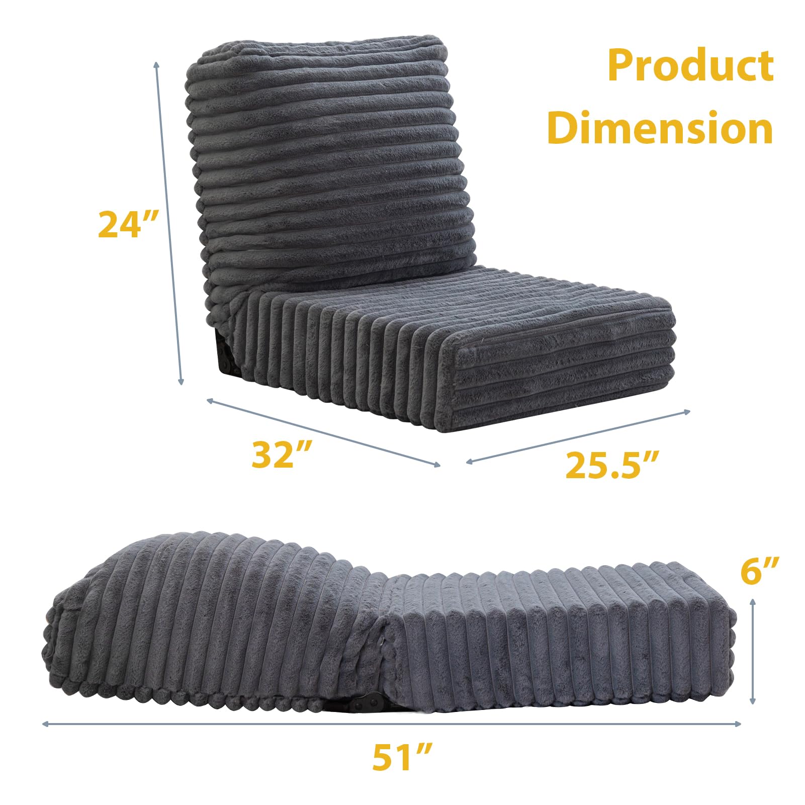 MAXYOYO Adjustable Back Support Floor Chair - Foldable Meditation Sofa with Thick Cushion in Grey | Perfect for Yoga, Reading & Relaxing at Home