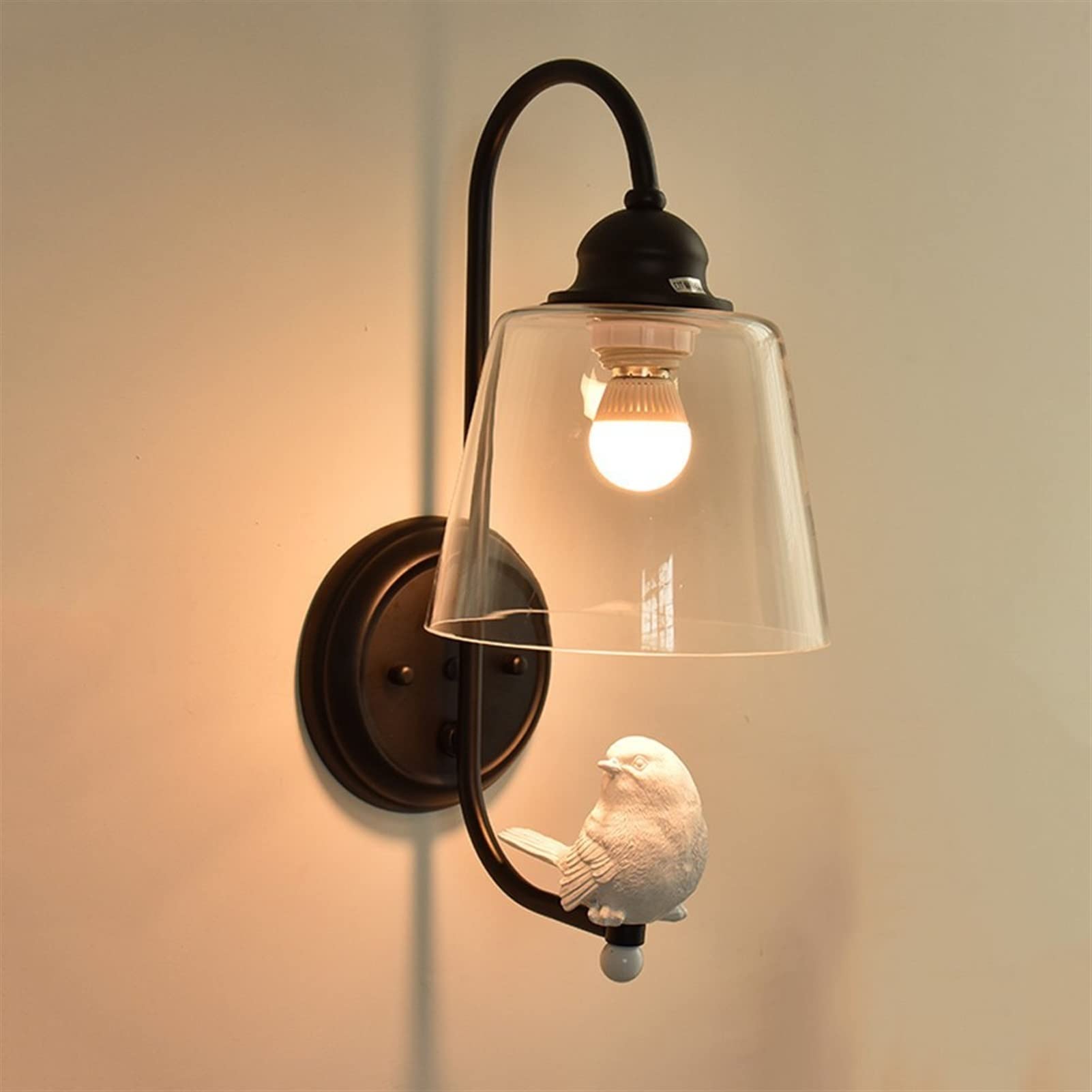 OUUED European Style Resin Bird Wall Light Fixture - Modern Transparent Glass Wall Lamp with E27 Socket - Minimalist LED Wall-Mounted Lighting for Living Room, Bedroom & Hallway (Black) - Perfect for Ambient Lighting and Home Decor