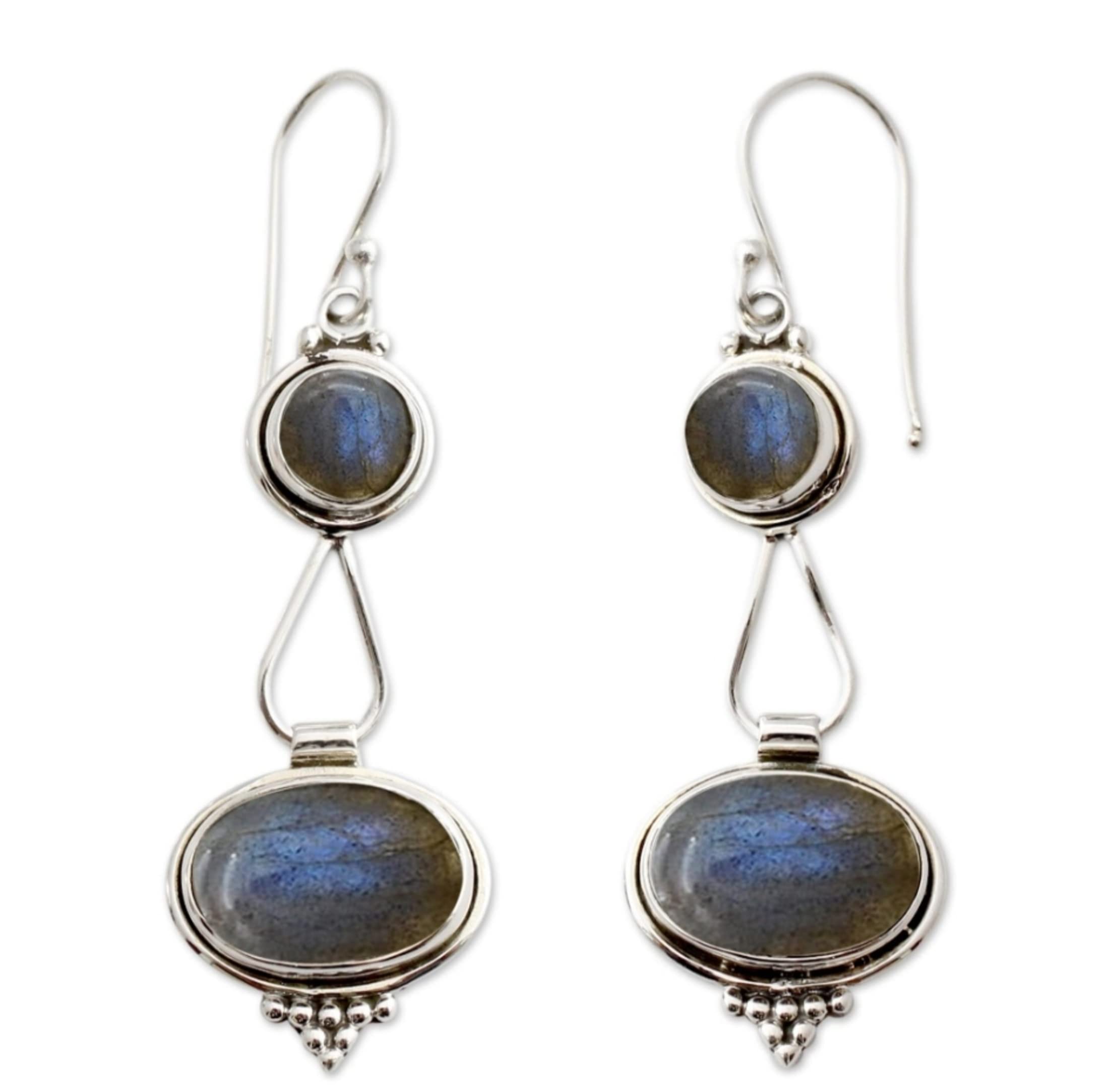Veracity Jewelry Labradorite Earrings for Women - 925 Sterling Silver Dangle Earrings with Blue Green Labradorite Gemstone | Handmade Boho Chic Jewelry Gift for Birthday, Anniversary & Special Occasions