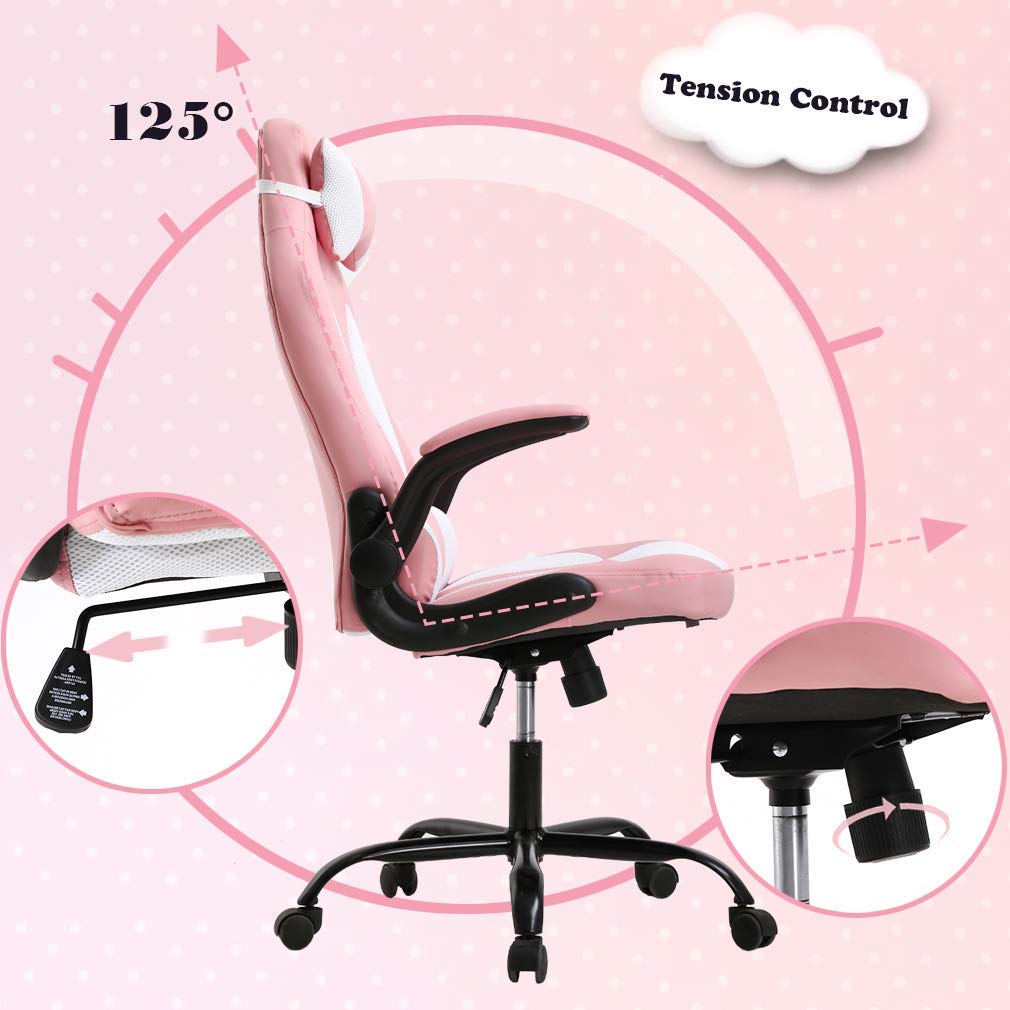 Premium Ergonomic Gaming Chair - Heavy Duty Racing Office Chair with Lumbar Support, Flip-Up Arms & Headrest - Adjustable Swivel Rolling Desk Chair for PC Gamers & Home Office (Stylish Pink) - Perfect for Long Gaming Sessions, Remote Work & Streaming Setup