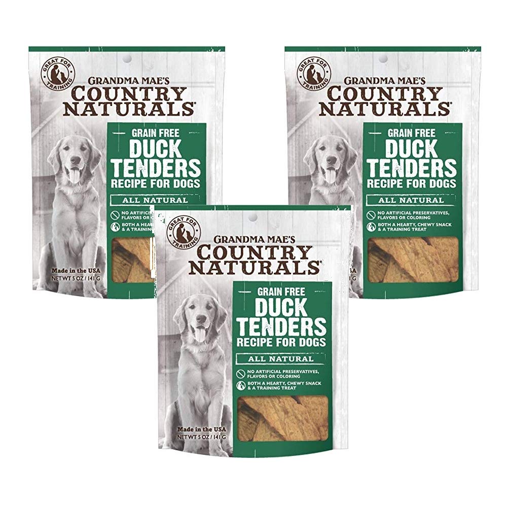 Grandma Mae's Country Naturals Grain-Free Duck Tenders Dog Treats - 3 Pack (5oz Each) | All-Natural Chewy Training Snacks for Small & Large Dogs | Perfect for Rewards, Training & Dental Health