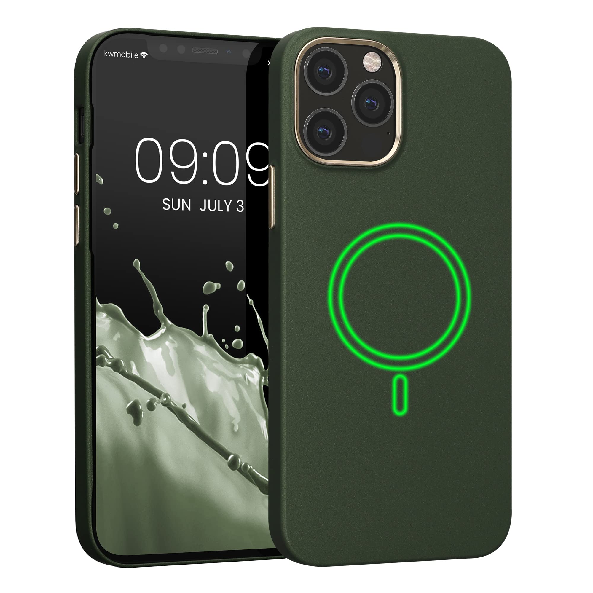kwmobile Magnetic Ring Back Cover for Apple iPhone 12 & iPhone 12 Pro - Slim Protective Case with MagSafe Compatibility in Moss Green - Perfect for Wireless Charging & Everyday Protection