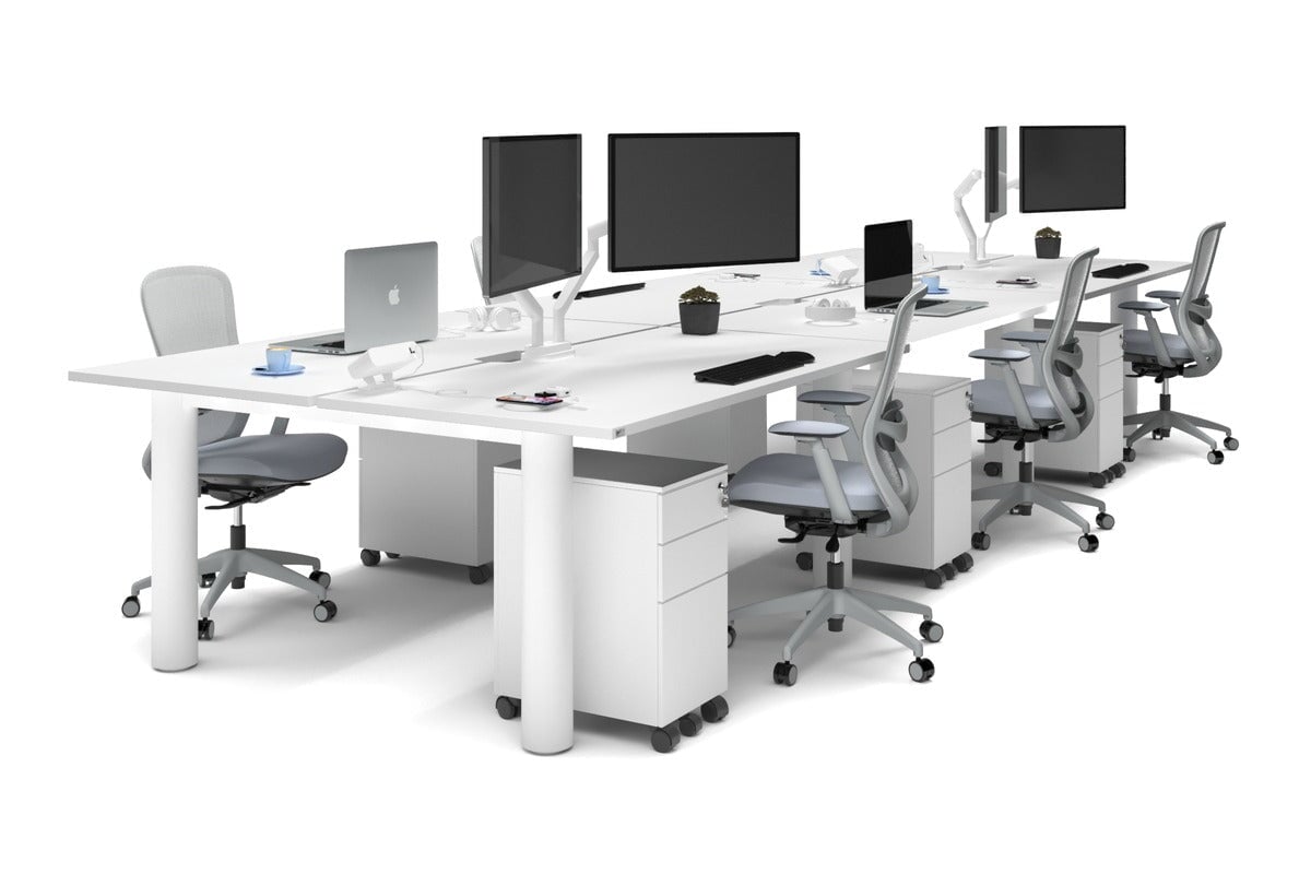 Quadro Cylinder Leg 6-Person Office Workstation Desk - 1800L x 800W with Cable Management - Modern Office Furniture for Collaborative Workspaces & Team Meetings