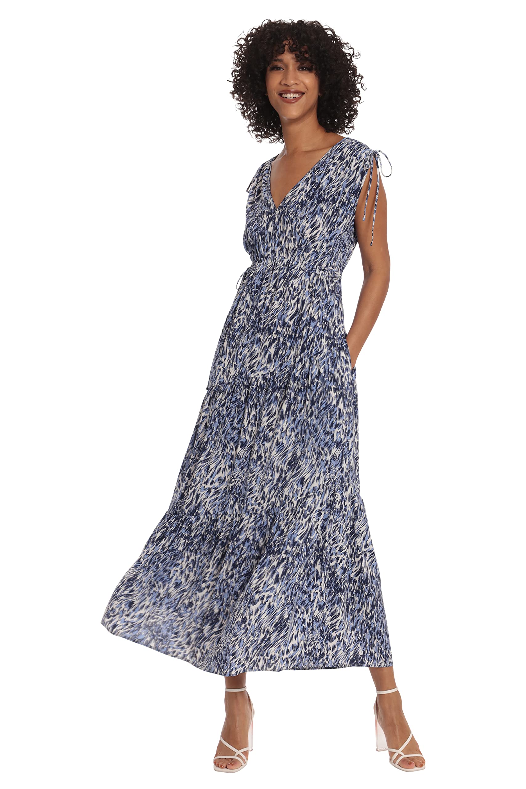 Maggy London Women's Tiered Maxi Dress with Drawstrings for Beach & Summer