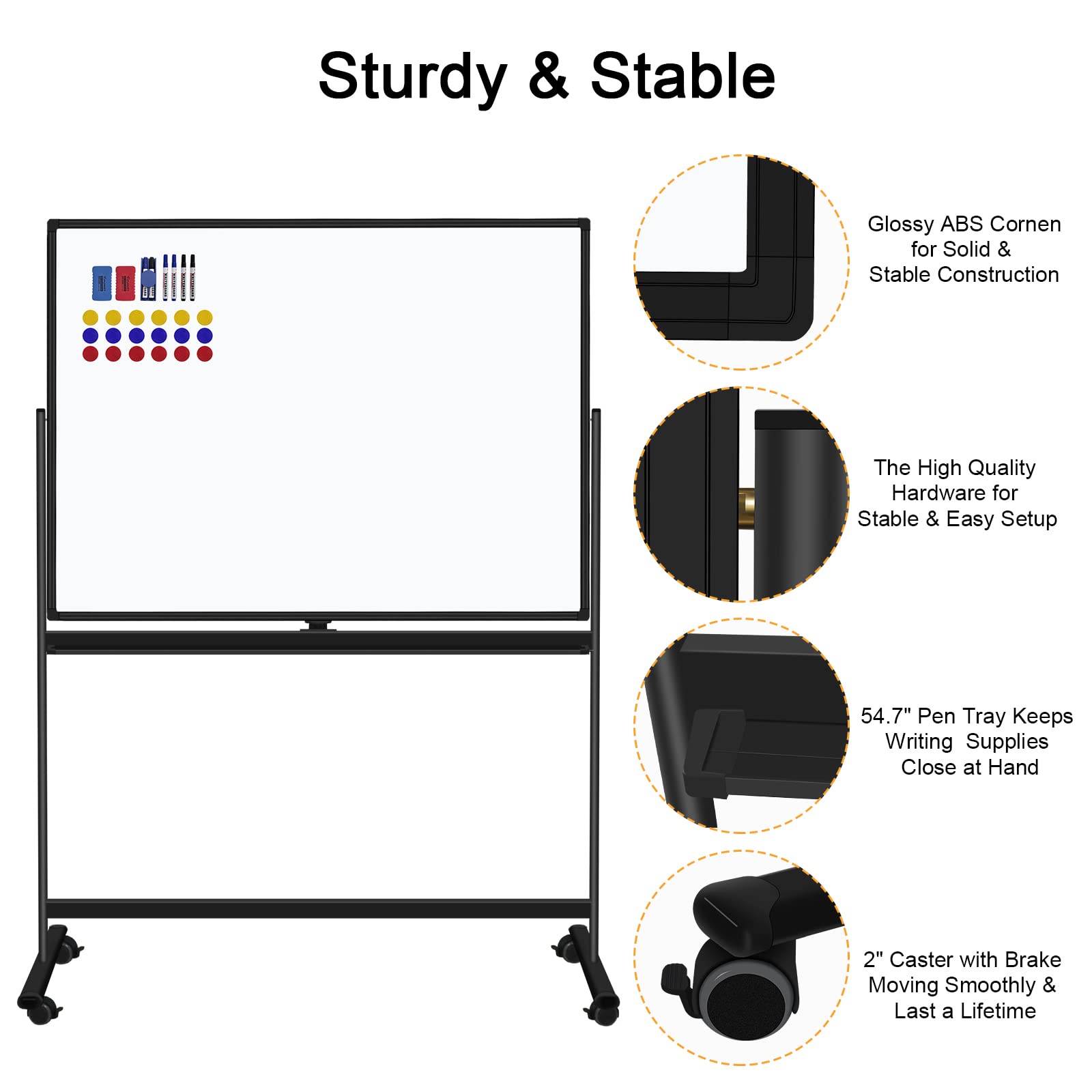 48x36 Inch Mobile Double-Sided Magnetic Dry Erase Whiteboard on Wheels - Commercial Rolling Whiteboard with Sturdy Stand for Home Office School & Conference Rooms | Perfect for Presentations, Classrooms & Team Brainstorming