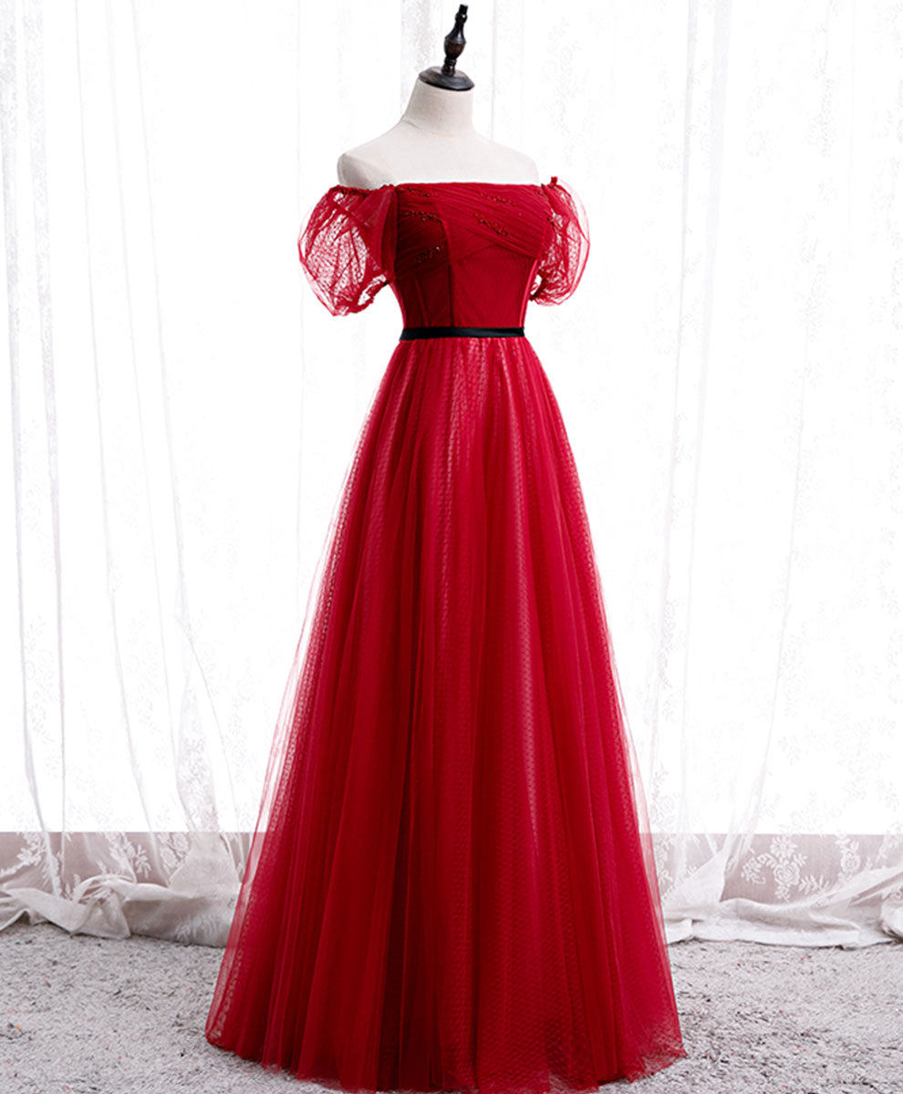 Elegant Burgundy Tulle Lace Long Prom Dress for Women - Formal Evening Gown for Homecoming, Quinceañera & Special Occasions