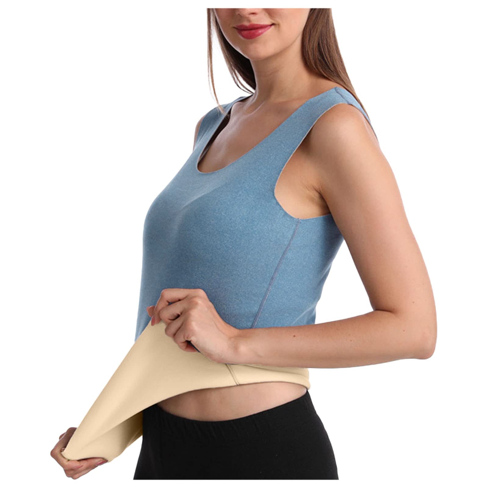 Women's Fleece-Lined Teddy Lingerie Thermal Underwear Top - Soft Blue V-Neck Tank for Winter Warmth | Perfect for Cold Weather, Lounge Wear & Layering