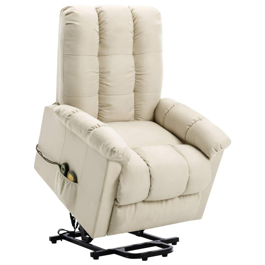 Sywamol Living Room Recliner Chair with Stand-up Massage Function - Cream Fabric Upholstered Reclining Chair for Relaxation, Living Room, Home Theater & Office Use