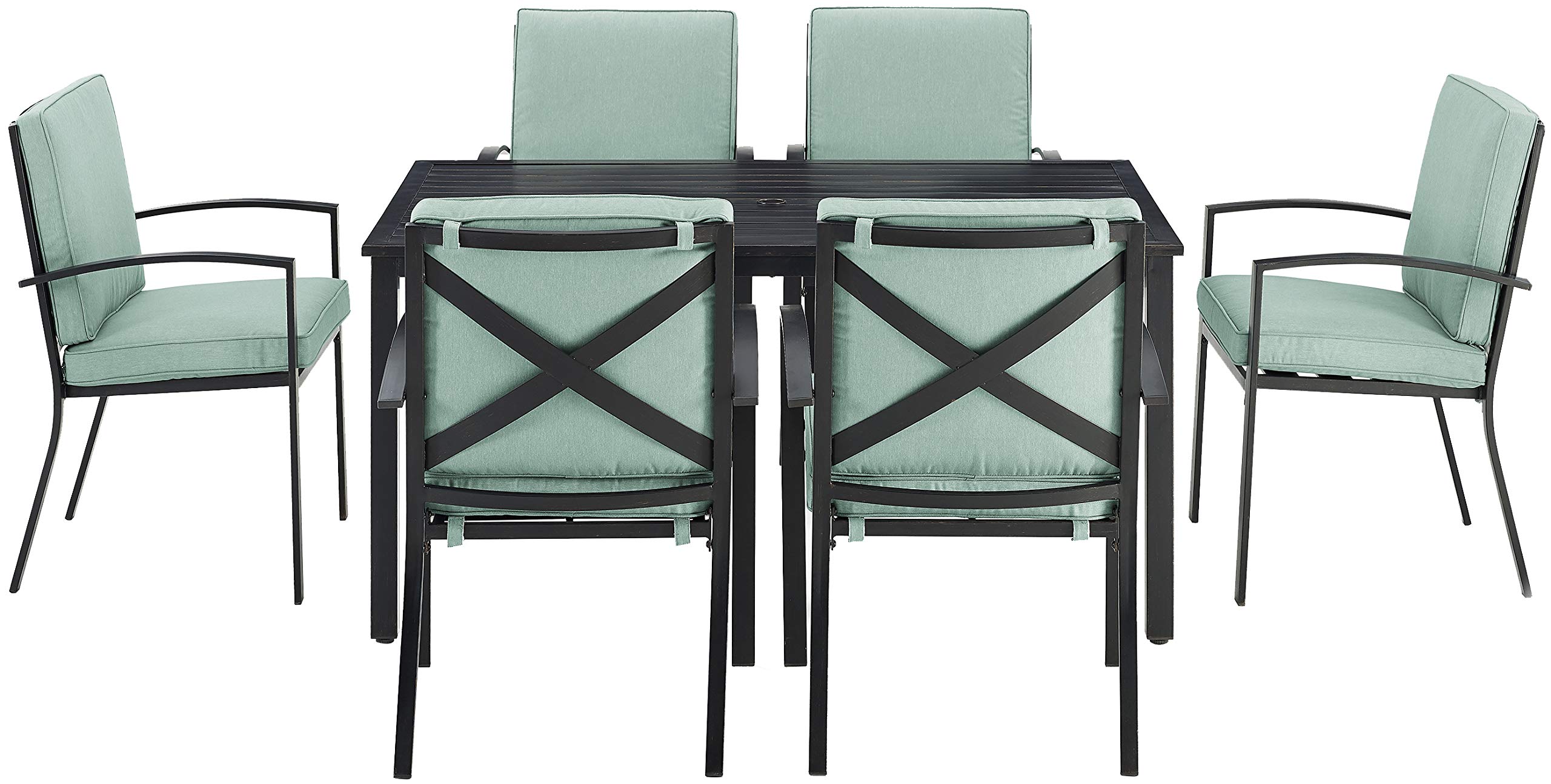 Crosley Kaplan 7-Piece Outdoor Dining Set - Patio Table & 6 Chairs with Oiled Bronze Frame & Mist Cushions - Perfect for Backyard, Deck, Garden & Outdoor Entertaining