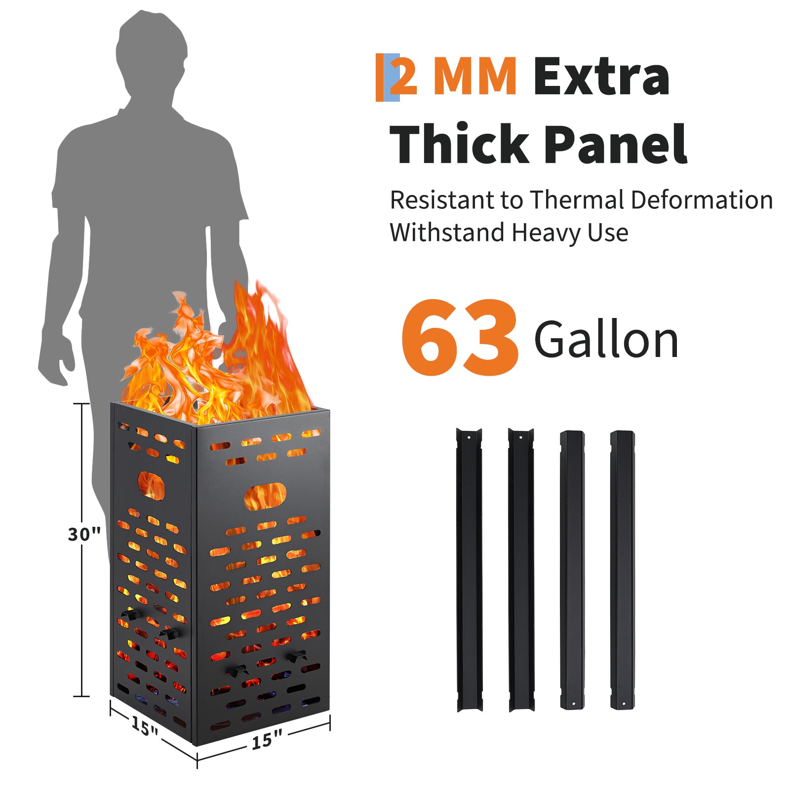 GARVEE 30 Inch 29 Gallon Heavy Duty Burn Barrel - Outdoor Trash Incinerator for Garden Waste, Paper, Leaves, Yard Debris & Cardboard - Ultra Thick Black Burn Cage for Safe Backyard Burning & Campfire Cleanup