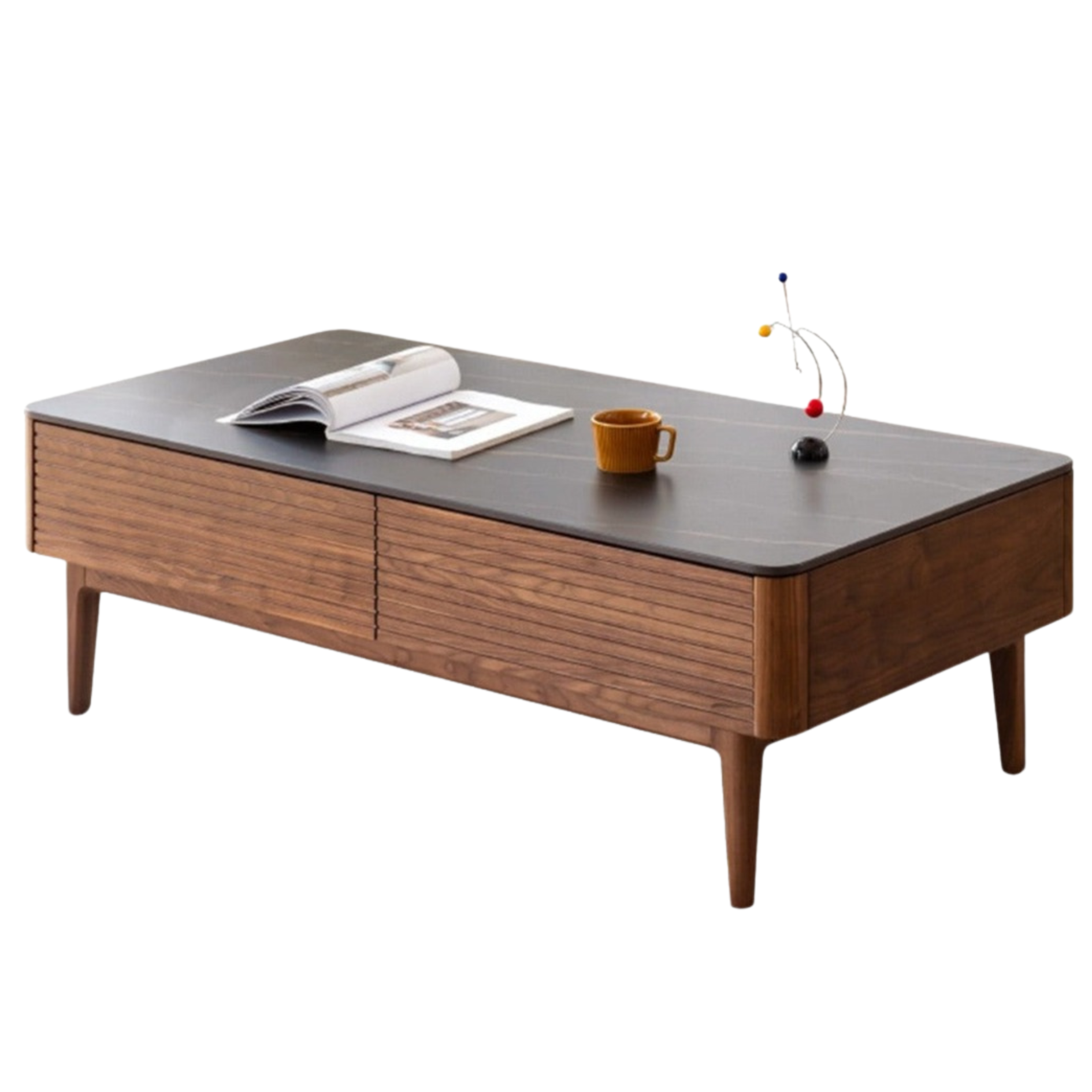 Solid Black Walnut Wood Coffee Table with Natural Slate Top - Perfect for Living Room, Lounge & Modern Home Decor