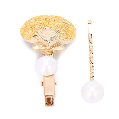 Elegant Alloy Metal Hair Clip with Faux Pearl & Shell Design - Women & Girls Fashion Accessory for Daily Wear, Parties & Cosplay (Yellow) | Perfect for Weddings, Prom & Special Occasions