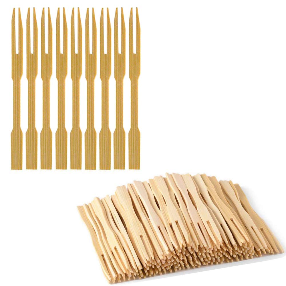 200 Pcs 3.5 Inch Bamboo Forks - Eco-Friendly Wooden Appetizer Forks & Mini Food Picks for Party, Wedding, Banquet, Buffet, Catering - Perfect for Appetizers, Cheese, Fruits, Desserts and Daily Use