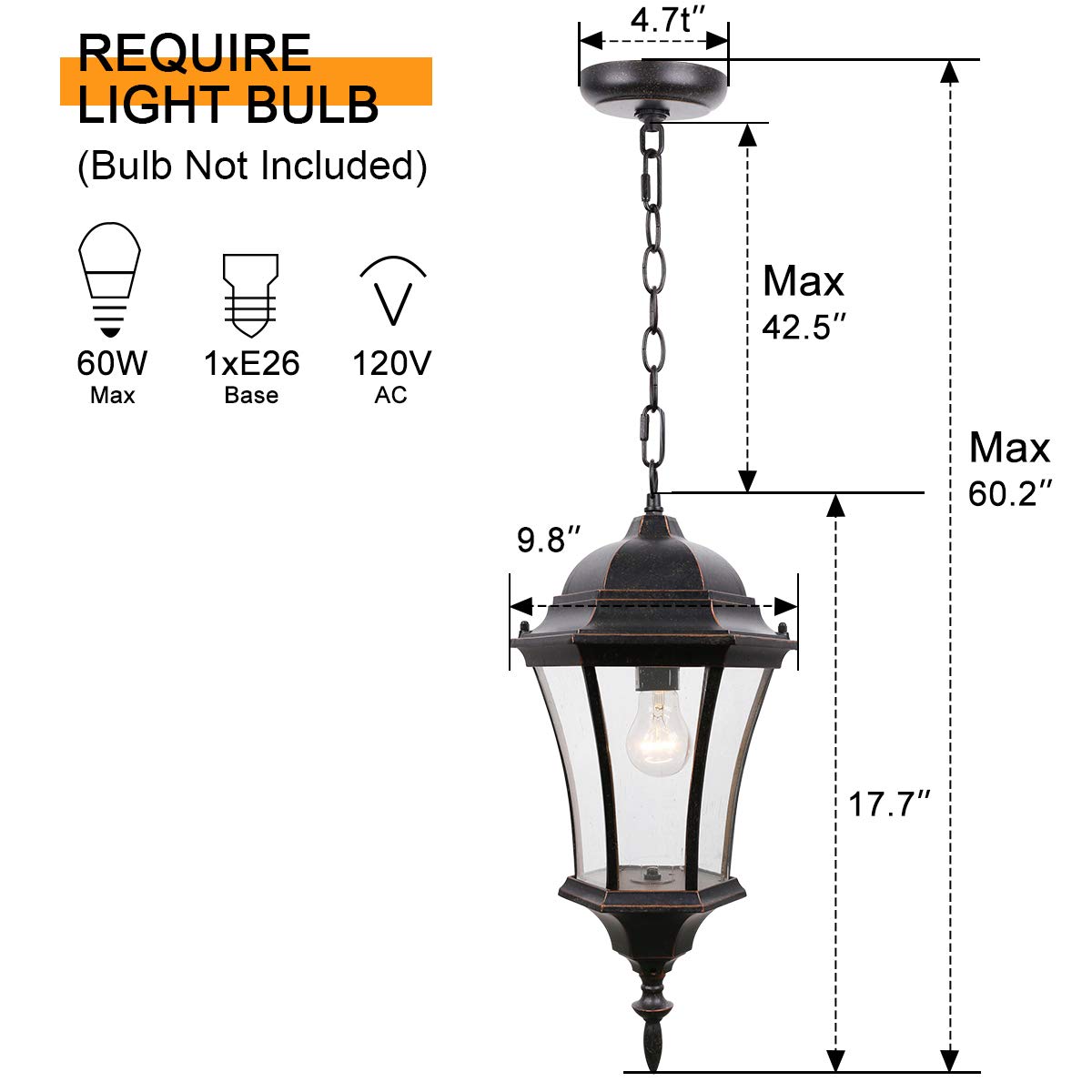 Outdoor Wall Light Fixture - 1 Pendant Light & 2 Post Mount Lights (No Sensor) LM4610-M-2P for Patio, Garden & Porch Lighting