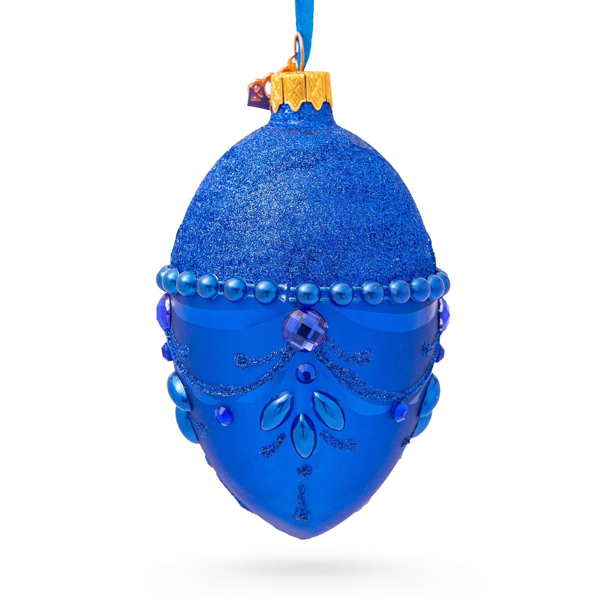 4 Inch Blue Glass Bejeweled Chandelier Christmas Ornament - Elegant Holiday Tree Decoration for Xmas, Winter Party & Festive Home Decor