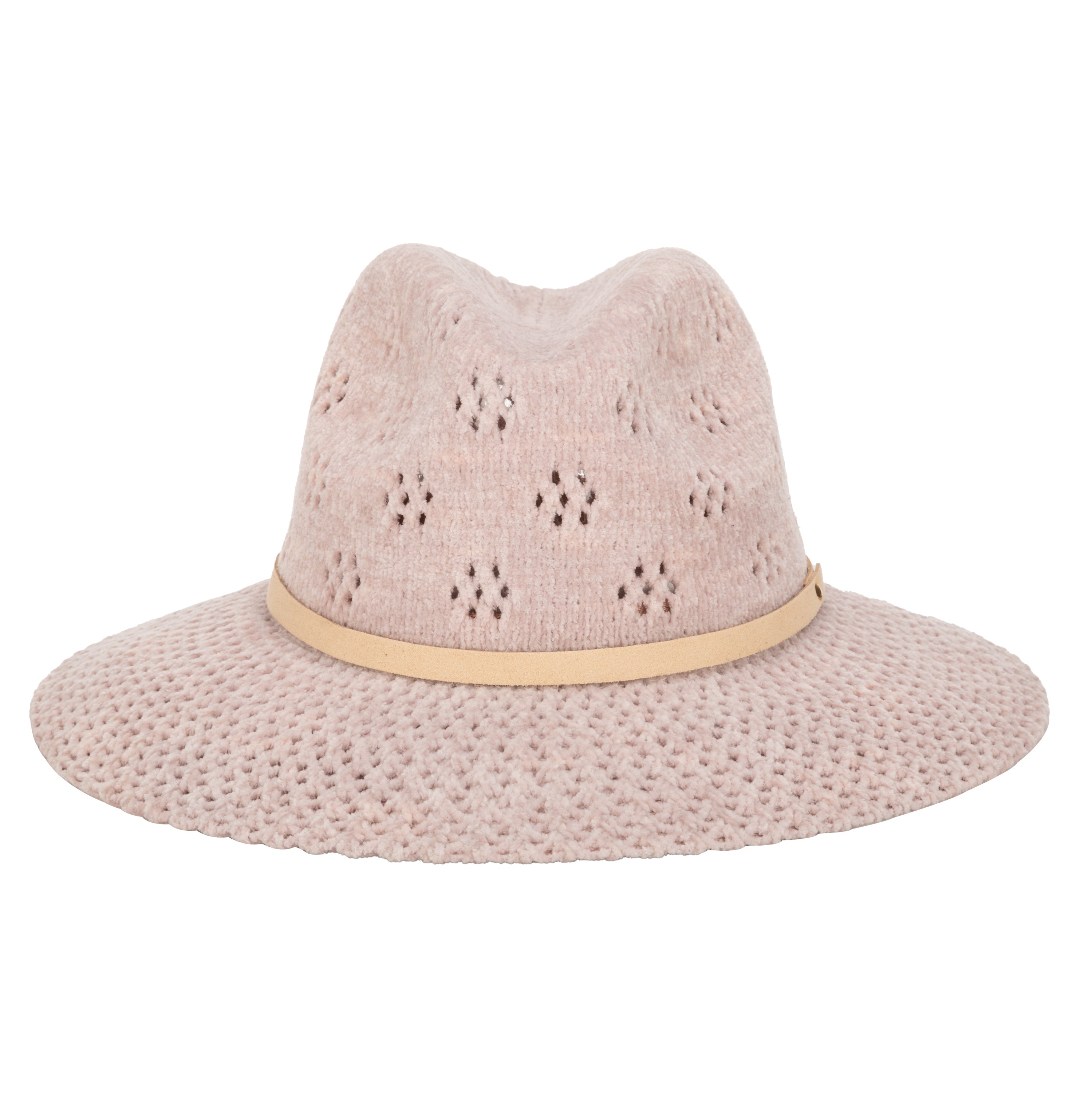 Walnut Grove Machine Knit Chenille Fedora Hat with Floral Pattern - KN1511 | Stylish Women's Fashion Accessory for Spring & Summer Outfits