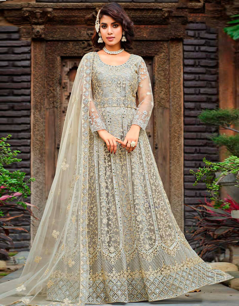 Elegant Ash Grey Pant Style Anarkali Semi-Stitched Kurti for Women | Party Wear & Festive Occasions | Comfortable & Stylish Outfit
