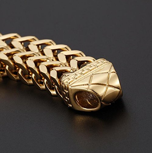 Qiaonitu Gothic Dragon Head Biker Chain Bracelet for Men - Stainless Steel Curb Link Bracelet in Gold | Perfect for Motorcycle Enthusiasts, Gothic Fashion & Punk Style Accessories