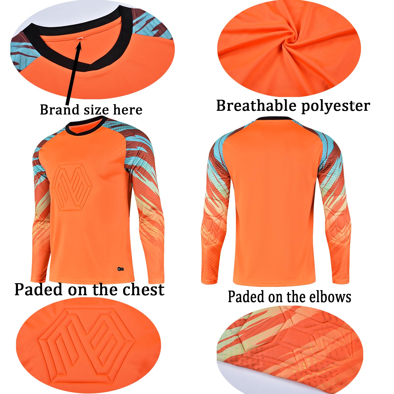Youth & Adult Padded Goalkeeper Jersey - Long Sleeve Training Soccer Uniform with Custom Name & Number - Perfect for Match Play, Team Practice & Goalkeeper Training