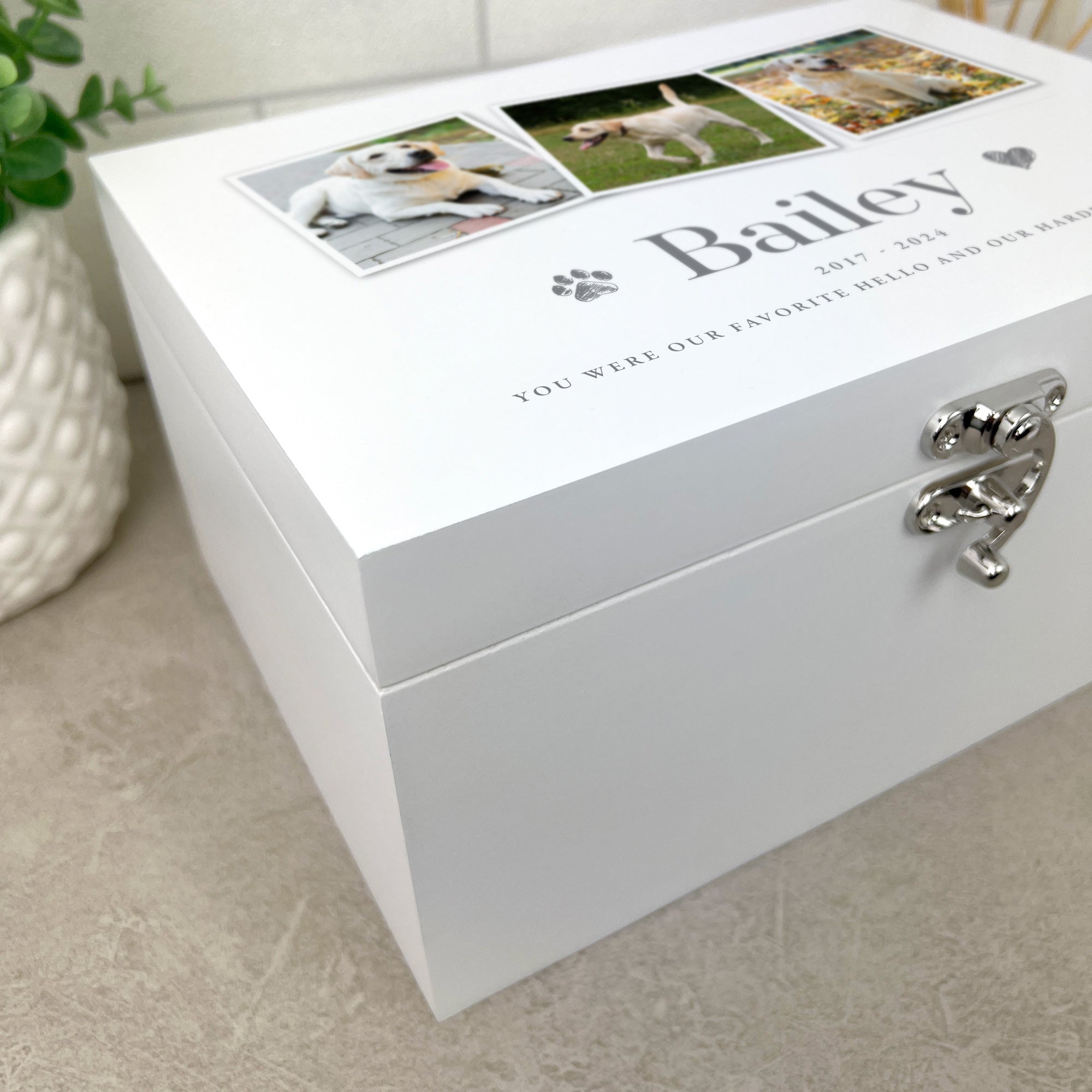 Personalized Pet Memorial Keepsake Box - Engraved White Wooden Photo Frame for Dogs & Cats - 3 Sizes (22cm, 27cm, 30cm) - Perfect for Pet Ashes, Collars & Memories - Home Memorial Display & Gift Idea